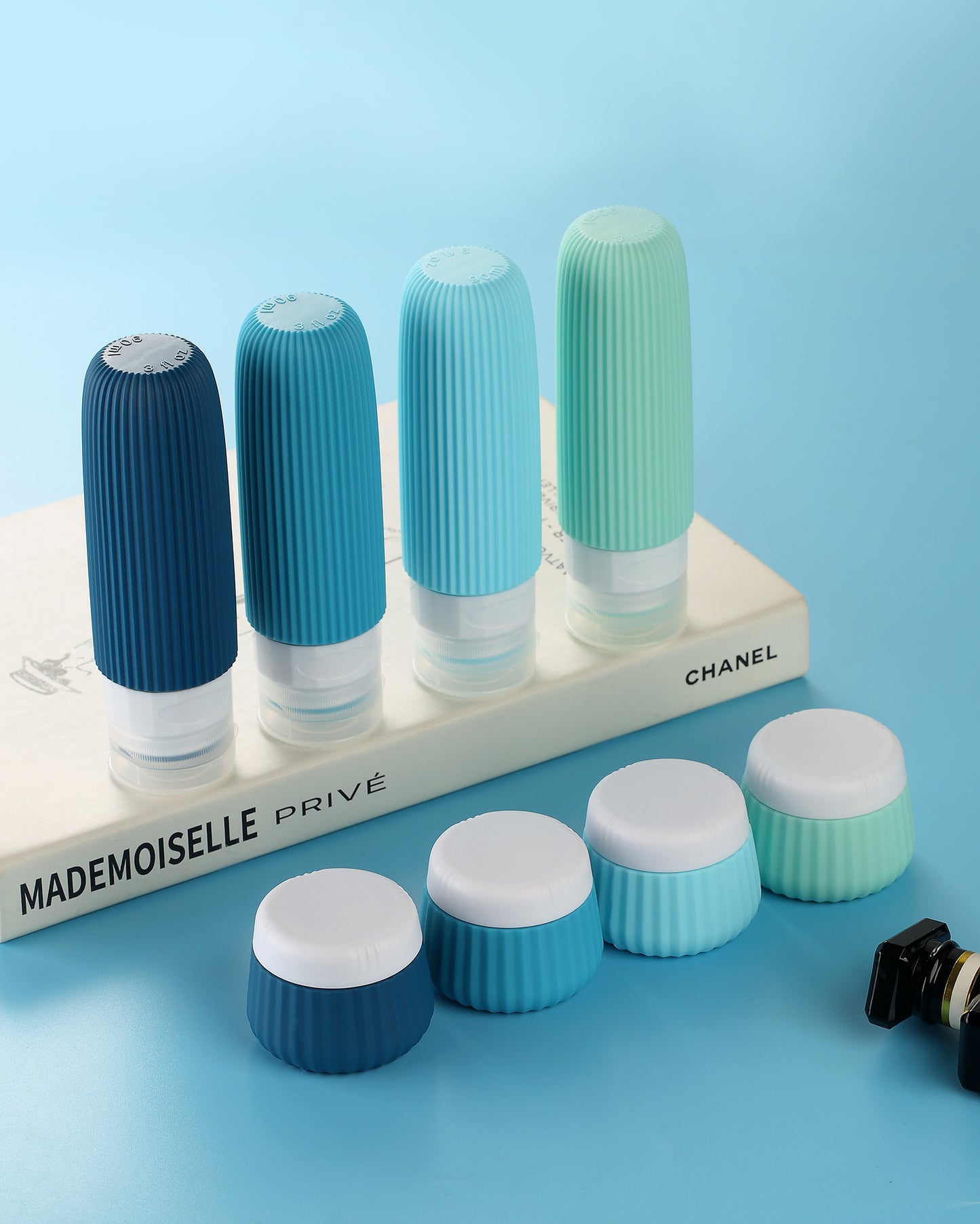 Micebay Travel Bottles for Toiletries 8 Pack, Tsa Approved Travel Size Toiletries 3 oz, Containers for Toiletries, with Clear Bag, Leak Proof Silicone Squeezable Essentials Creams Jars