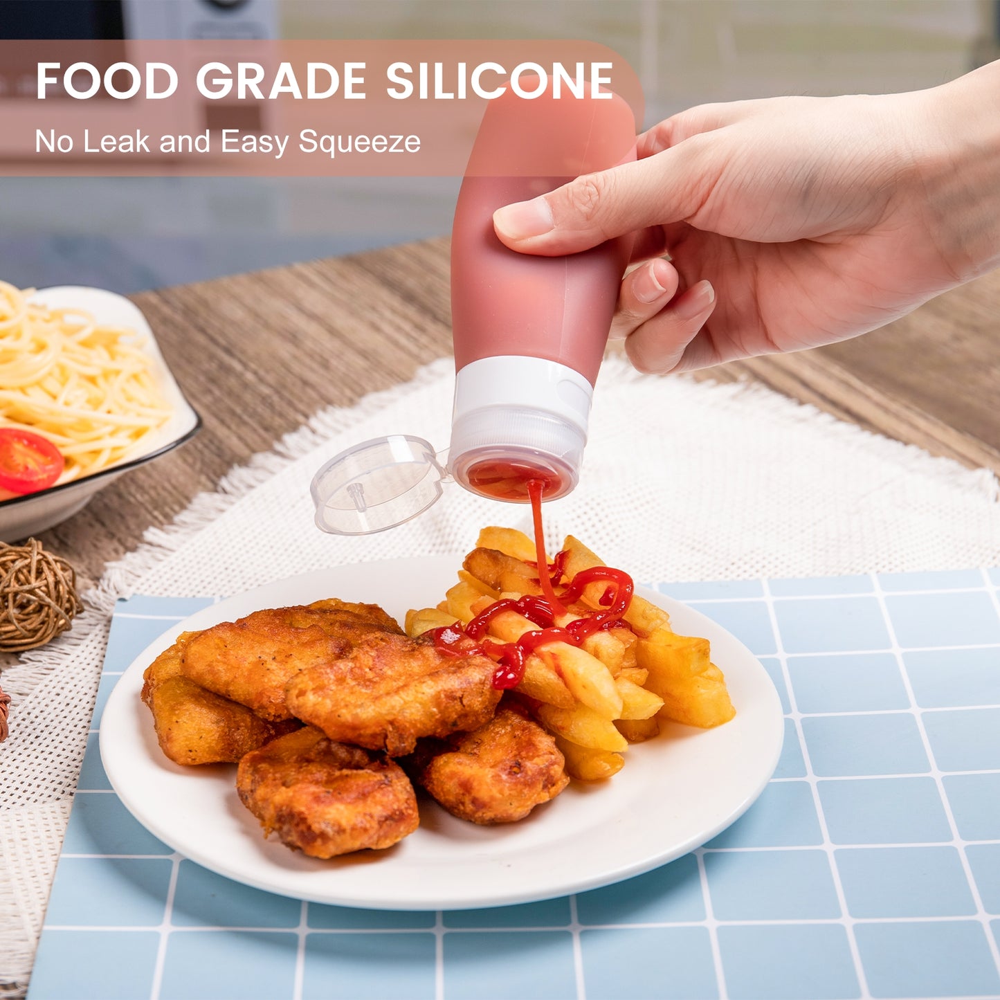 Micebay 3 oz Silicone Condiment Squeeze Bottles, Leakproof Mini Sauce Containers with Reusable Bag, 4-Pack for Meal Prep and Bento Boxes, Candies