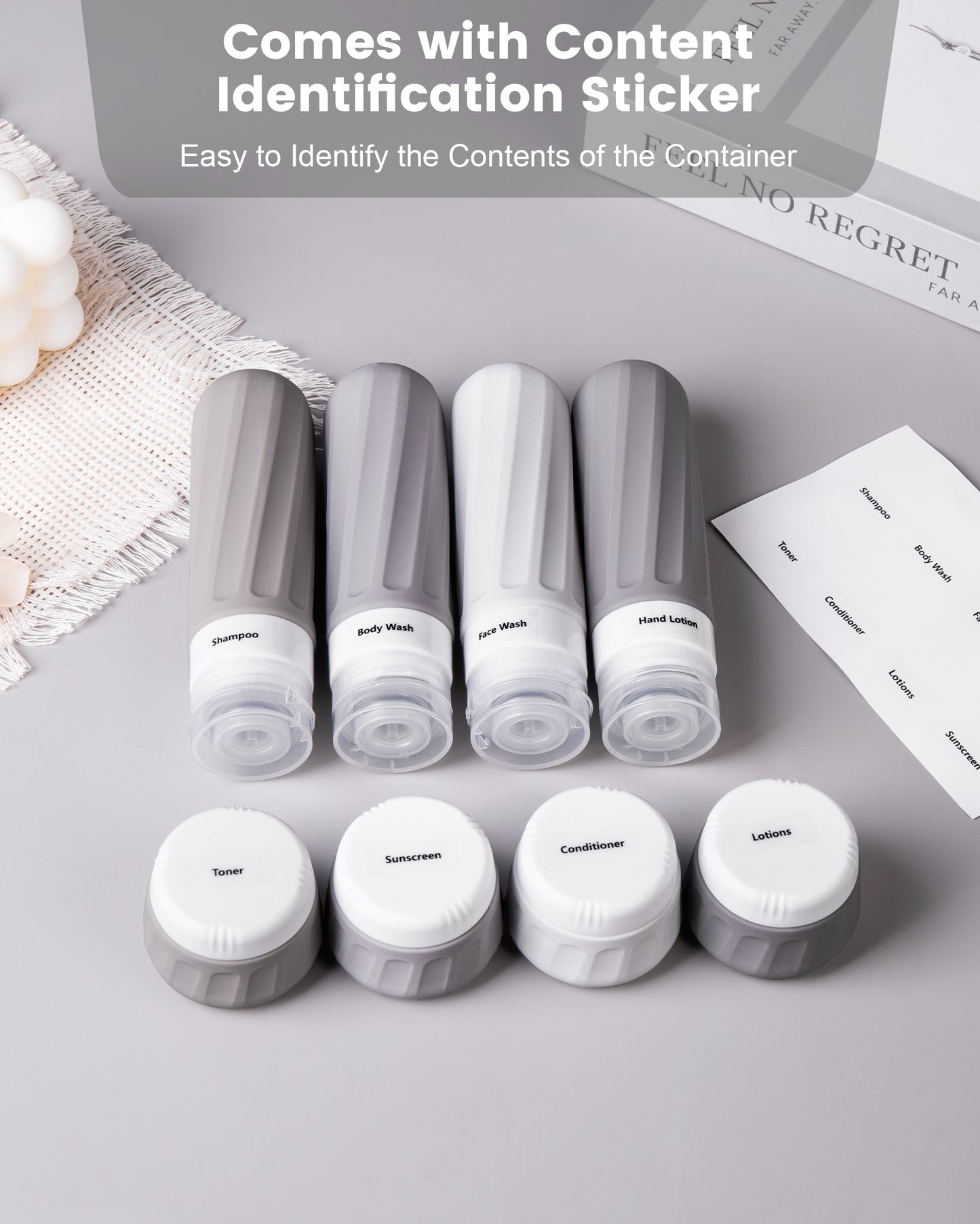 Micebay Travel Bottles for Toiletries 8 Pack, Travel Size Toiletries, Tsa Approved Travel Size Containers 3oz, with Travel Essentials Clear Bag, Leak Proof Silicone Squeezable Creams Jars