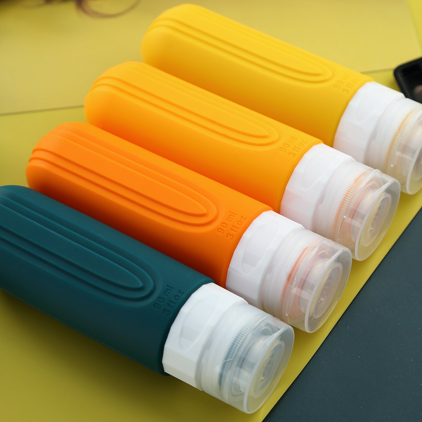 Micebay Leak-Proof 3-oz Silicone Squeezable Travel Bottles for Toiletries, Refillable Travel Size Containers, BPA Free, TSA Approved, Orange, 4 Pack