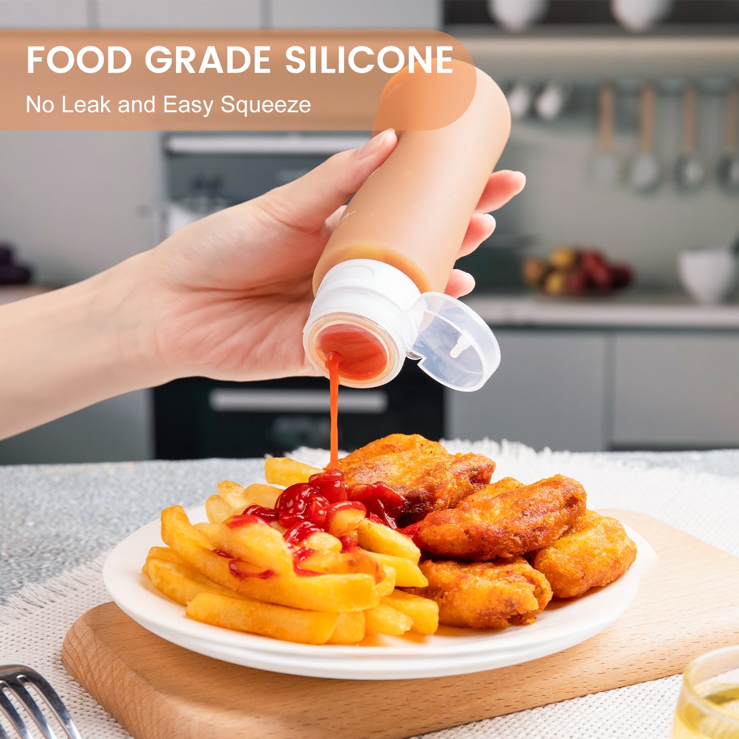 Micebay 6 oz Silicone Condiment Squeeze Bottles, Leakproof Mini Sauce Containers with Reusable Bag, 4-Pack for Meal Prep and Bento Boxes, Candies