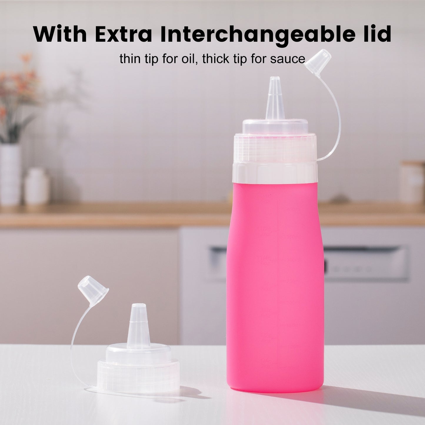 Micebay 16 oz Silicone Condiment Squeeze Bottles, Leak Proof, BPA Free, with Interchangeable Lids, Set of 4 for Oil, Honey, Dressing, Purple