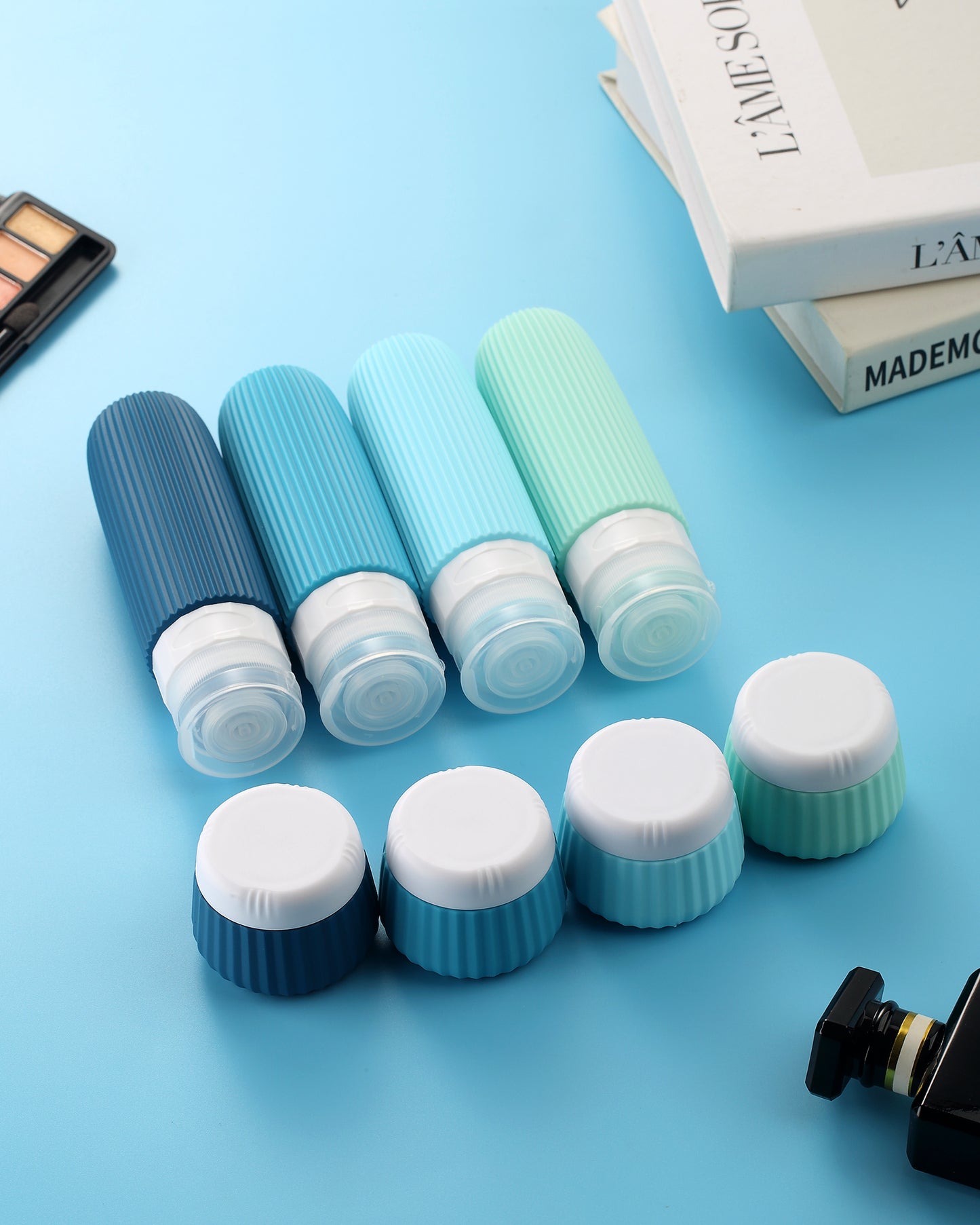 Micebay Travel Bottles for Toiletries 8 Pack, Tsa Approved Travel Size Toiletries 3 oz, Containers for Toiletries, with Clear Bag, Leak Proof Silicone Squeezable Essentials Creams Jars