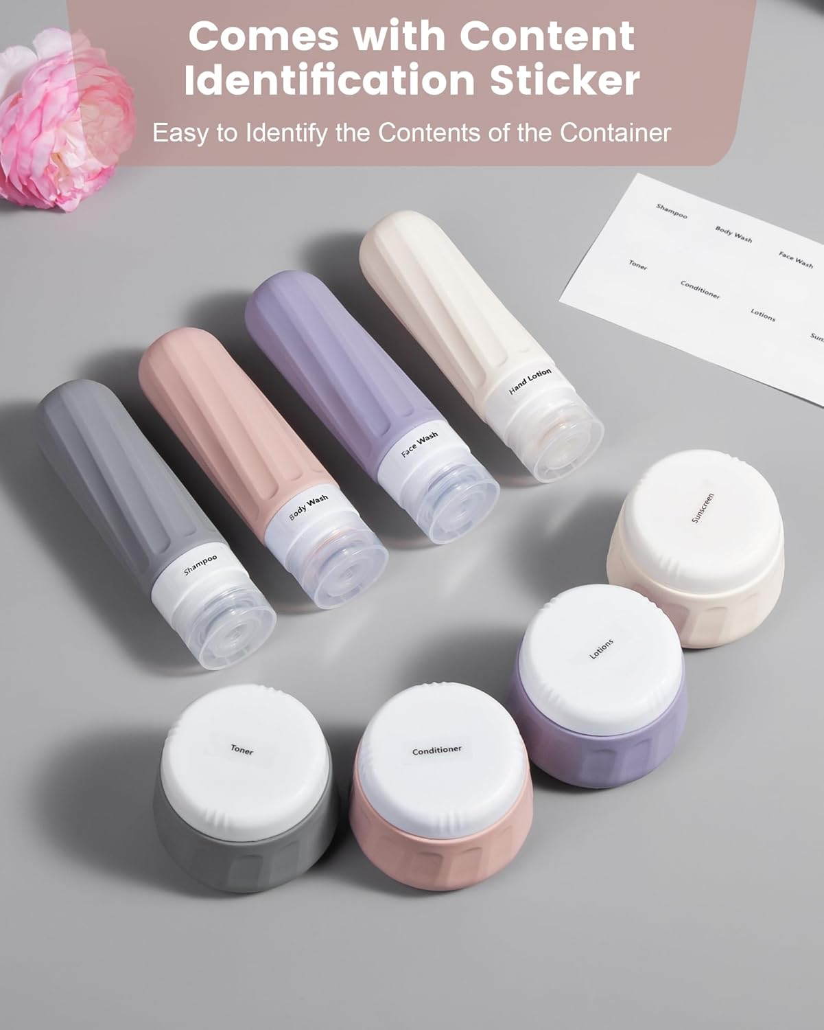 Micebay Travel Bottles for Toiletries 8 Pack, Travel Size Toiletries, Tsa Approved Travel Size Containers 3oz, with Travel Essentials Clear Bag, Leak Proof Silicone Squeezable Creams Jars