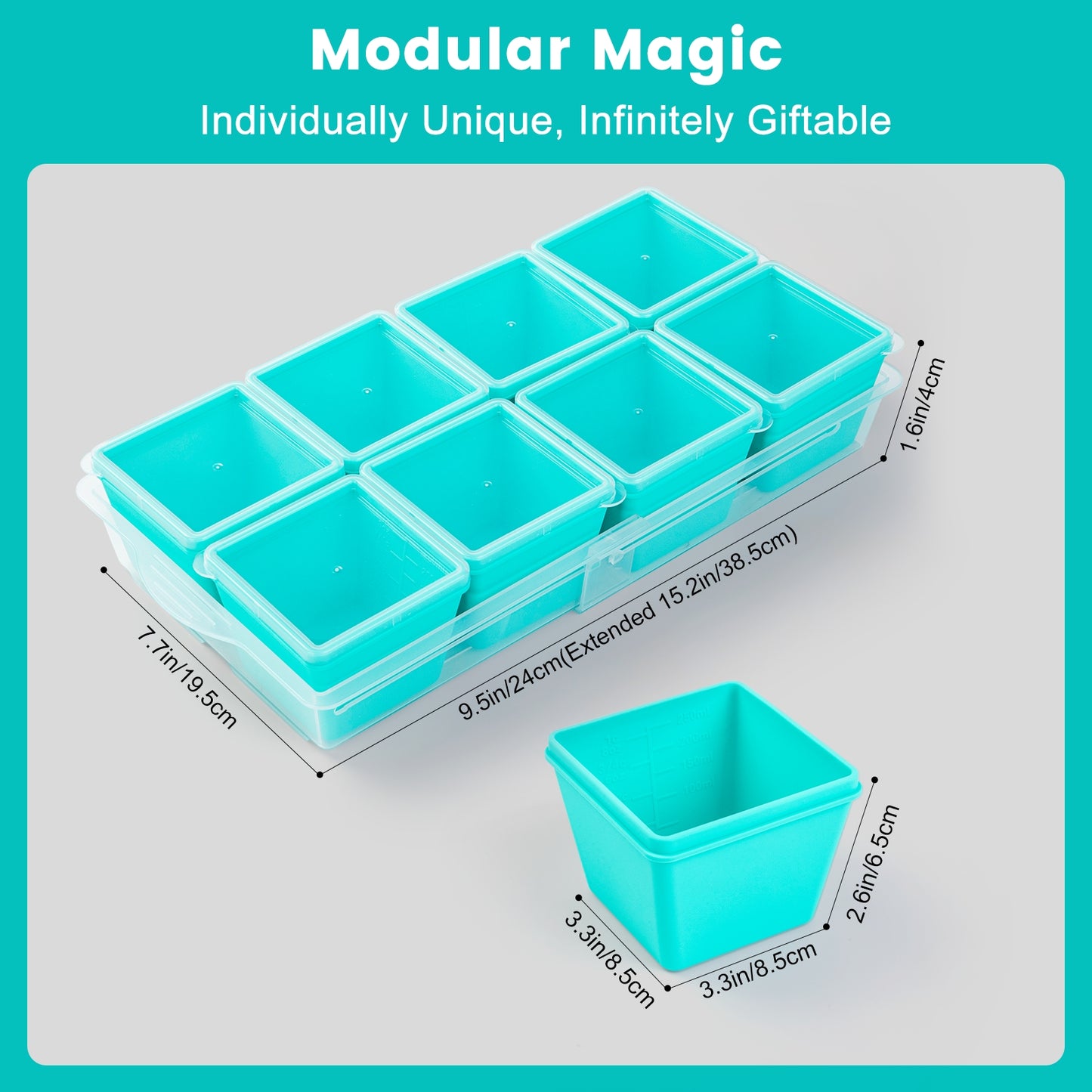 Micebay BPA-Free Silicone Freezer Molds with Retractable Base, Stackable Modular Organized, 1-Cup Portion Control Soup Cubes Freezer Tray with Lids for Meal Prep, Broth, Stews, Leftovers