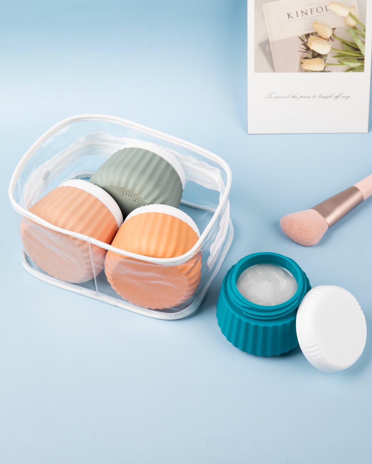 Micebay Travel Containers for Toiletries 4 Pack, TSA Approved Travel Size Toiletries, Travel Size Containers, With Clear Bag Leak Proof Silicone Jars, Travel Essentials Creams Jars Carrying Small Item