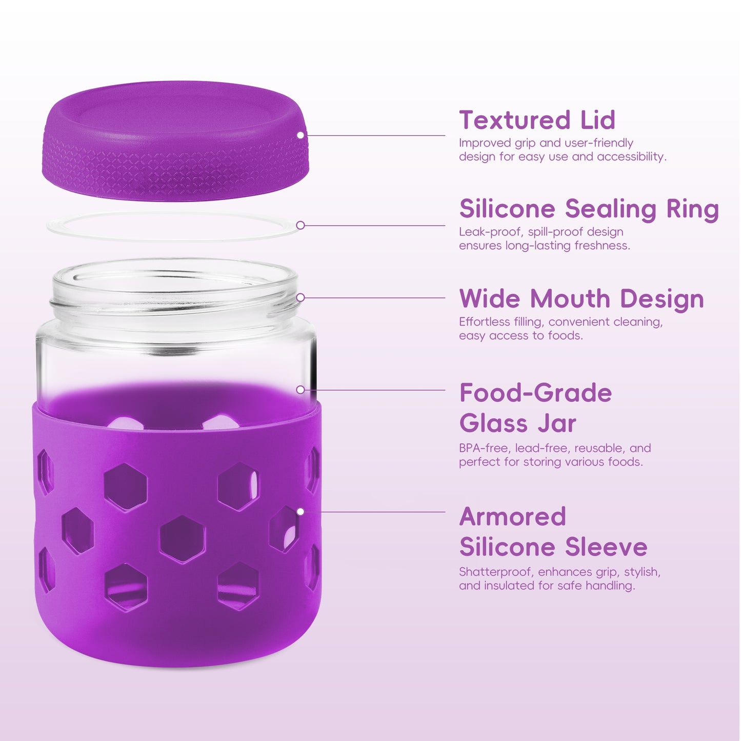 Micebay 6-Pack 16 oz Glass Mason Jars with Silicone Sleeves, Airtight BPA-Free Overnight Oats Containers with Lids, Dishwasher Safe Leak-Proof Meal Prep Jars for Chia Pudding, Yogurt, Snacks