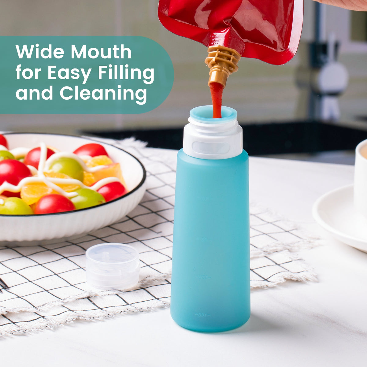 MICEBAY 6 oz Condiment Squeeze Bottles, Leakproof Salad Dressing Container, 4 Pack Silicone Salad Dressing Container to Go with Snack Storage Bag, Sauce Bottles for Lunch Box, Ketchup, Syrup, Mint