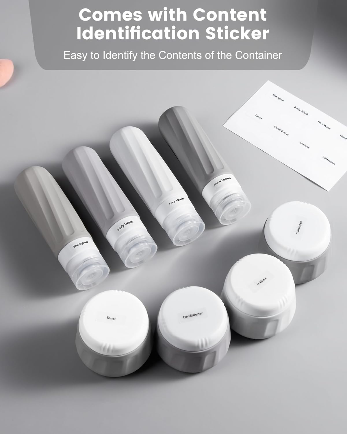 Micebay Travel Bottles for Toiletries 8 Pack, Travel Size Toiletries, Tsa Approved Travel Size Containers 3oz, with Travel Essentials Clear Bag, Leak Proof Silicone Squeezable Creams Jars