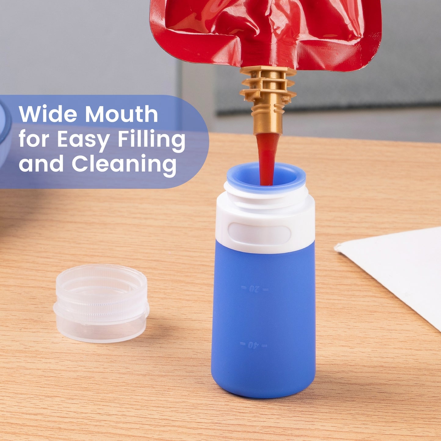 Micebay 2 oz Silicone Condiment Squeeze Bottles, Leakproof Mini Sauce Containers with Reusable Bag, 4-Pack for Meal Prep and Bento Boxes, Blue