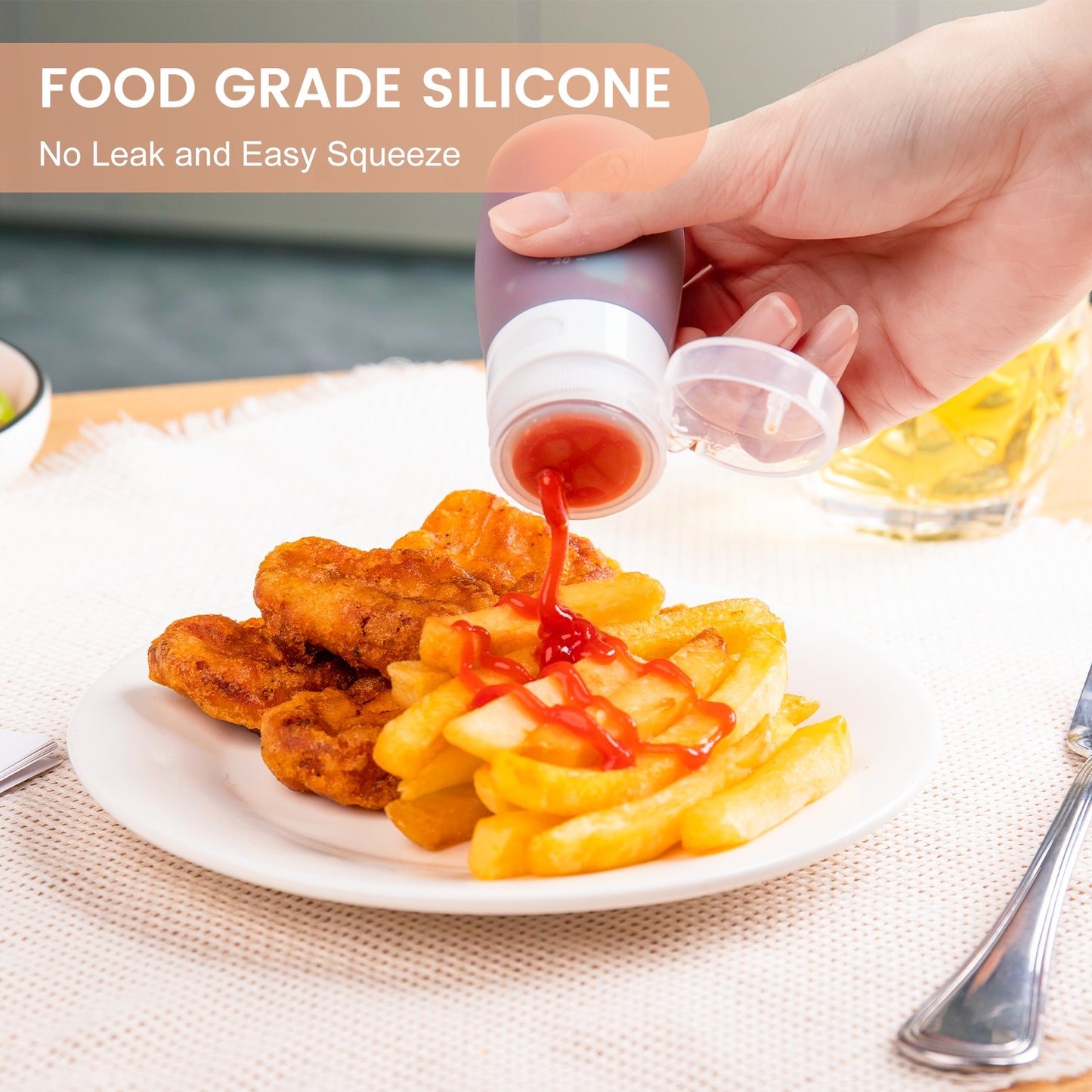 Micebay 2 oz Silicone Condiment Squeeze Bottles, Leakproof Mini Sauce Containers with Reusable Bag, 4-Pack for Meal Prep and Bento Boxes, Candies