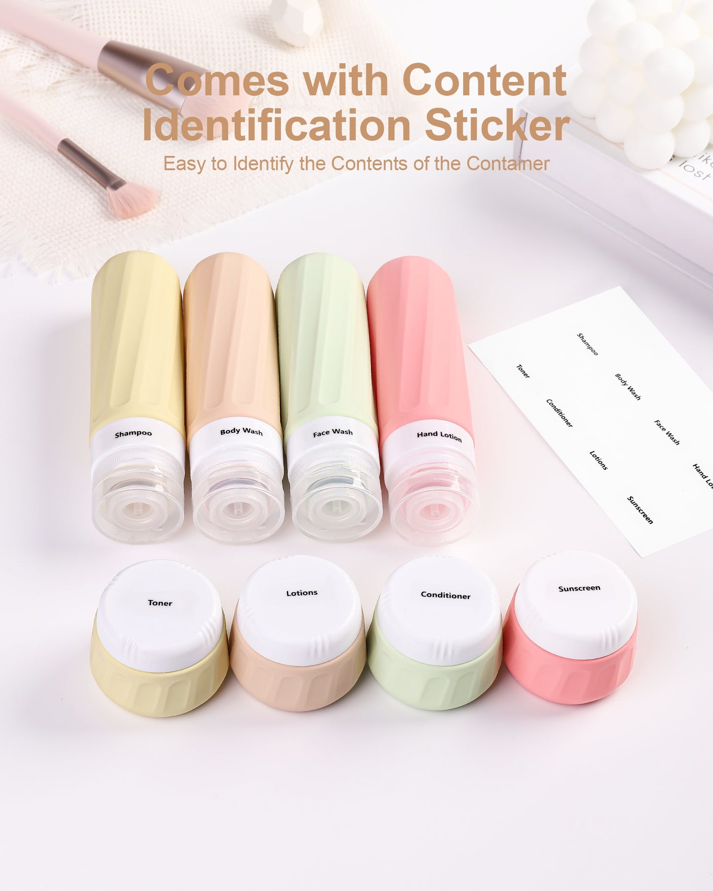 Micebay Travel Bottles for Toiletries 8 Pack, Travel Size Toiletries, Tsa Approved Travel Size Containers 3oz, with Travel Essentials Clear Bag, Leak Proof Silicone Squeezable Creams Jars