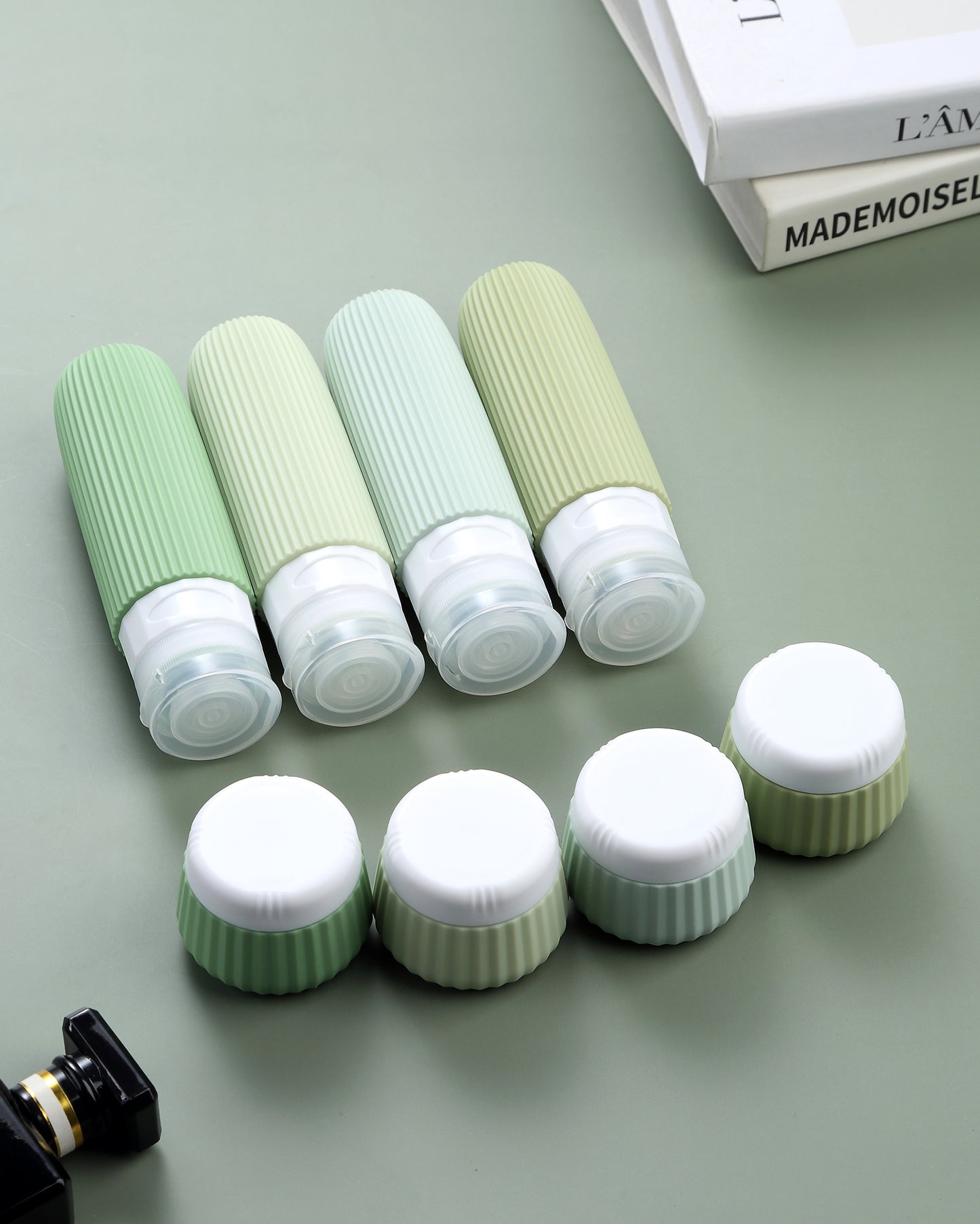 Micebay Travel Bottles for Toiletries 8 Pack, Tsa Approved Travel Size Toiletries 3 oz, Travel Containers for Toiletries, with Clear Bag, Leak Proof Silicone Squeezable Travel Essentials Creams Jars