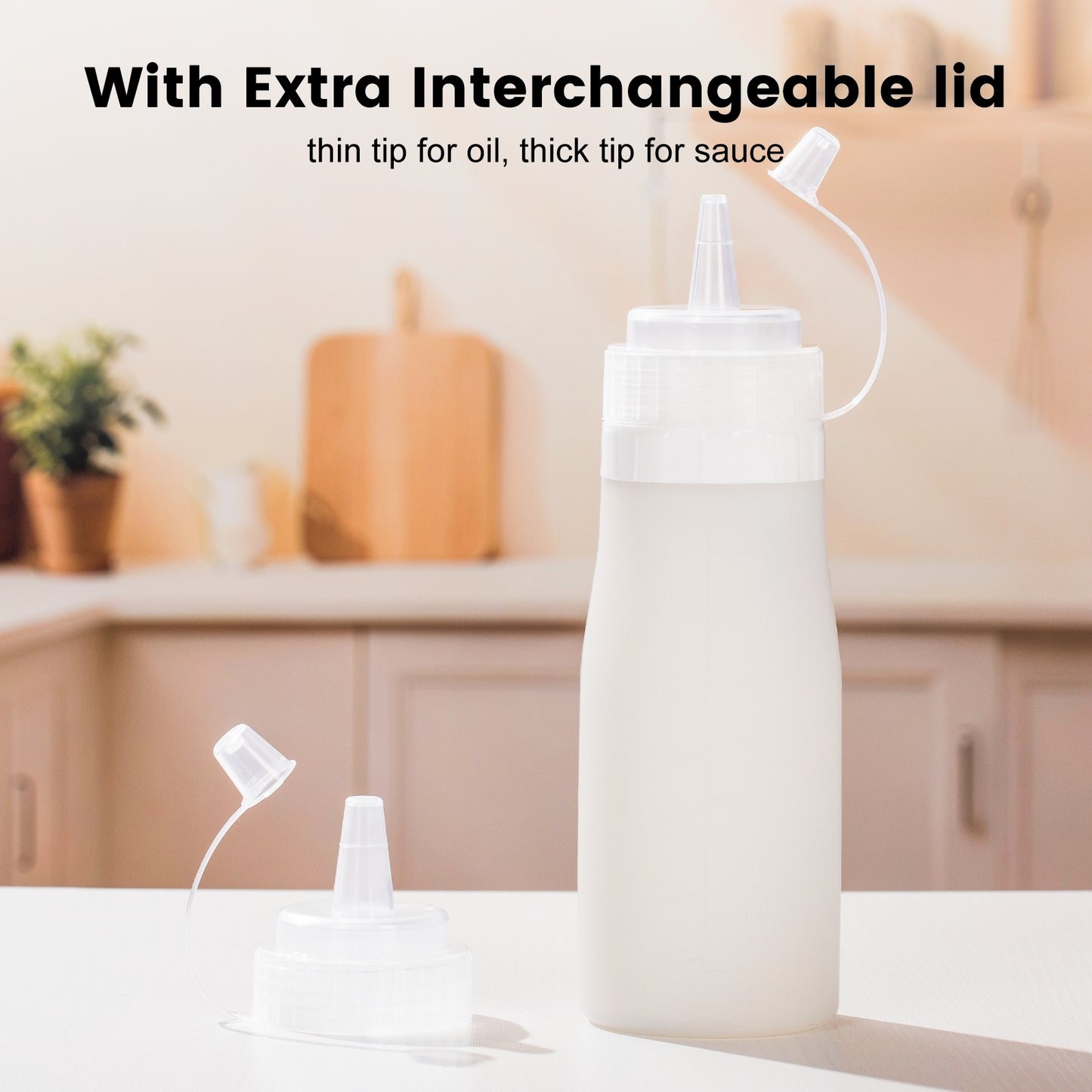 Micebay 16 oz Silicone Condiment Squeeze Bottles, Leak Proof, BPA Free, with Interchangeable Lids, Set of 4 for Oil, Honey, Dressing,Grey