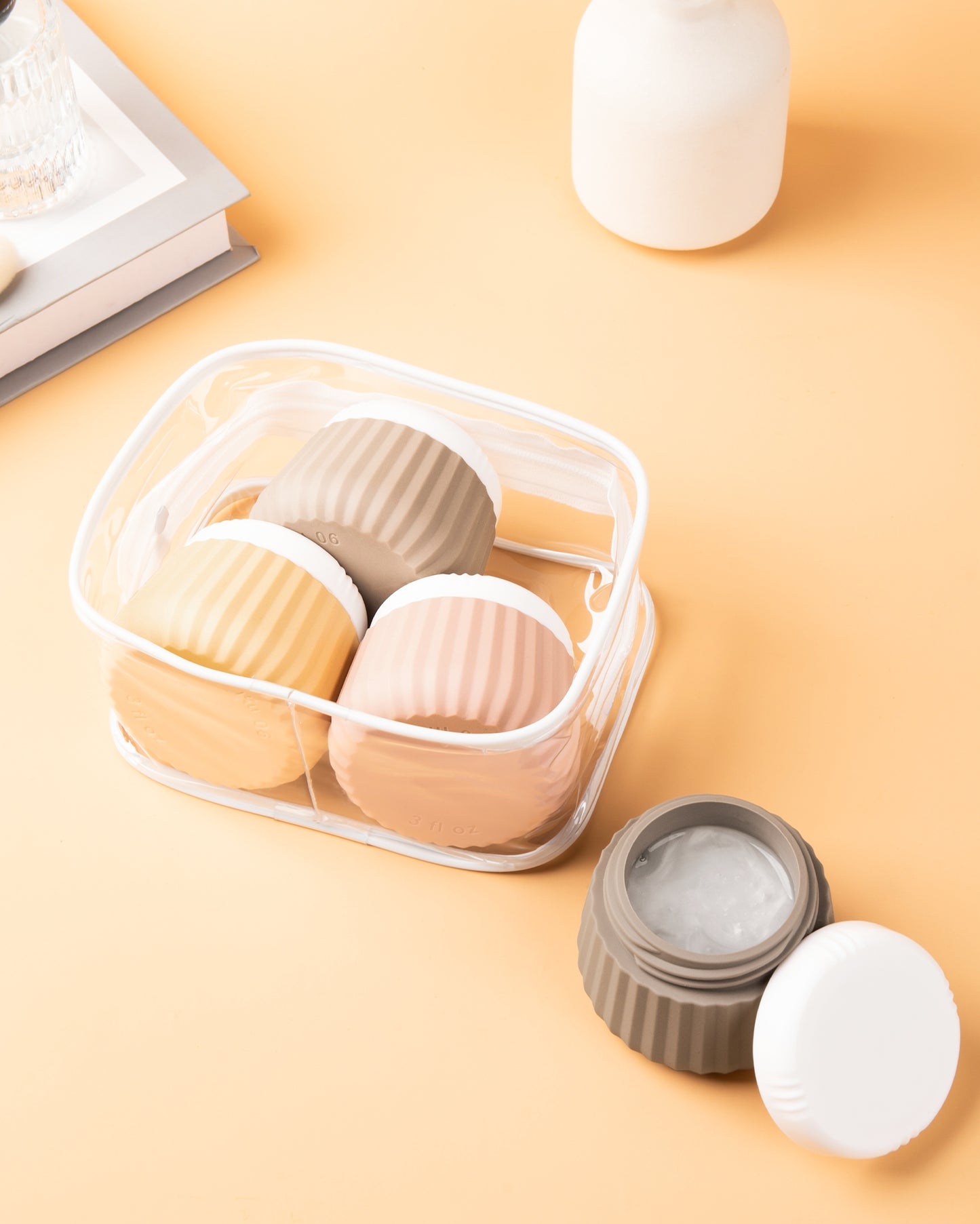 Micebay Travel Containers for Toiletries 4 Pack, TSA Approved Travel Size Toiletries, Portable Size Containers, With Clear Bag Leak Proof Silicone Jars, Essentials Creams Jars Carrying Small Items