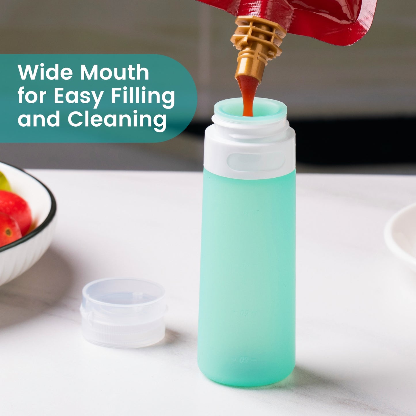 Micebay 3 oz Silicone Condiment Squeeze Bottles, Leakproof Mini Sauce Containers with Reusable Bag, 4-Pack for Meal Prep and Bento Boxes, Mint