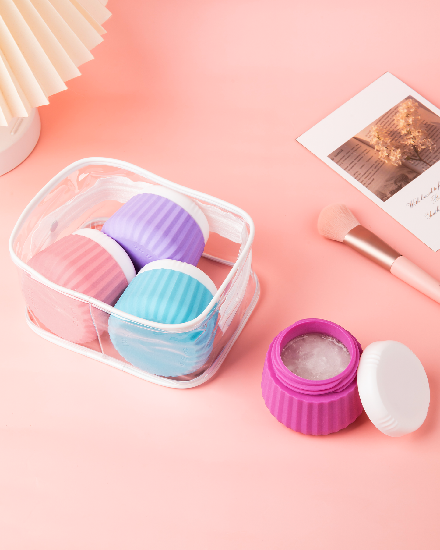 Micebay Travel Containers for Toiletries 4 Pack, TSA Approved Travel Size Toiletries, Travel Size Containers, With Clear Bag Leak Proof Silicone Jars, Travel Essentials Creams Jars Carrying Small Item