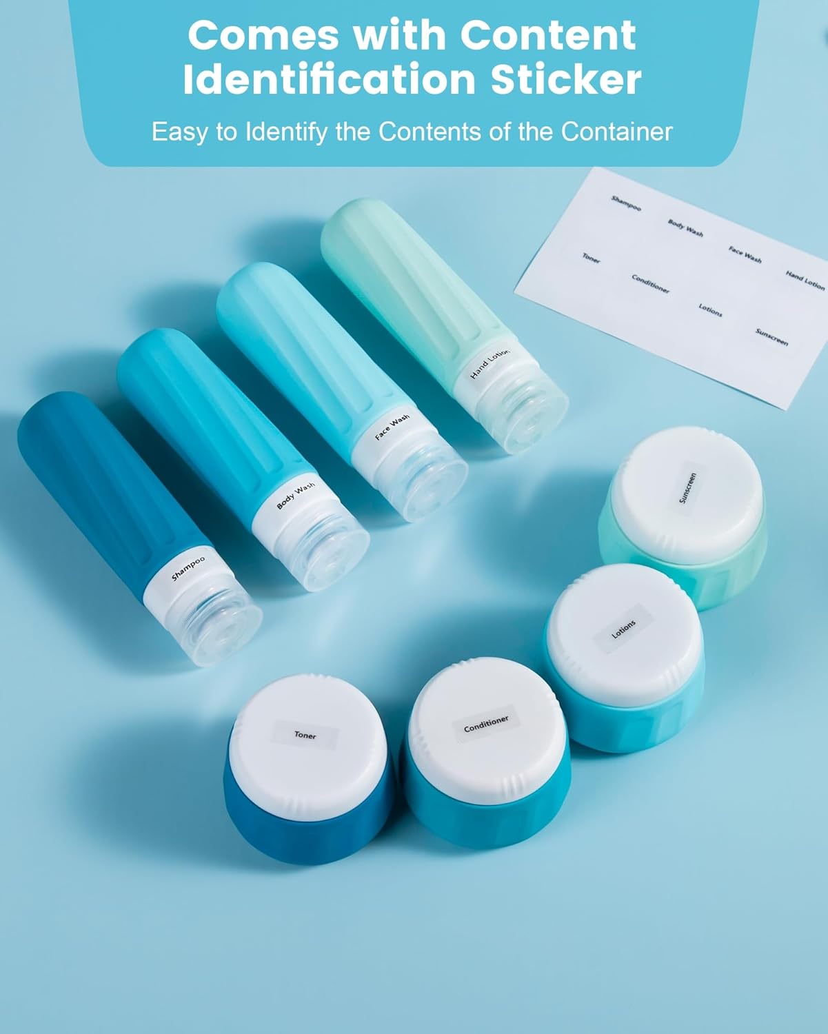 Micebay Travel Bottles for Toiletries 8 Pack, Travel Size Toiletries, Tsa Approved Travel Size Containers 3oz, with Travel Essentials Clear Bag, Leak Proof Silicone Squeezable Creams Jars