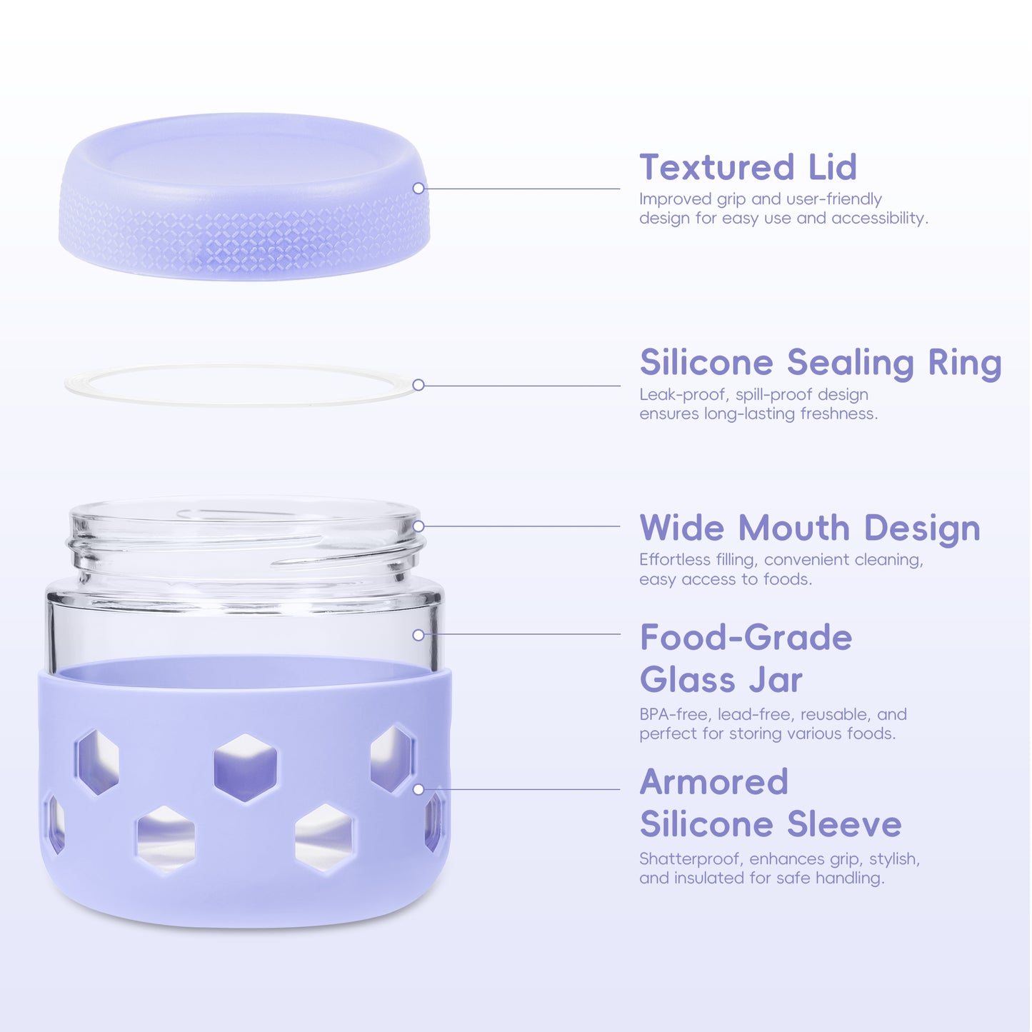 Micebay 6-Pack 10 oz Glass Mason Jars with Silicone Sleeves, Airtight BPA-Free Overnight Oats Containers with Lids, Dishwasher Safe Leak-Proof Meal Prep Jars for Chia Pudding, Yogurt, Snacks