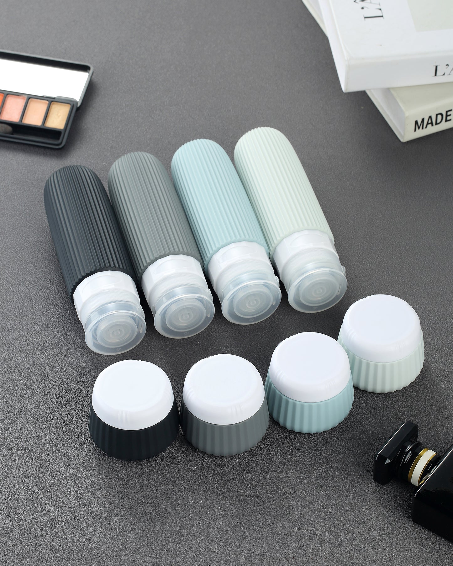 Micebay Travel Bottles 8 Pack, TSA Approved 3 oz Toiletries Containers, Leak Proof Silicone Squeezable Essentials Jars with Clear Bag