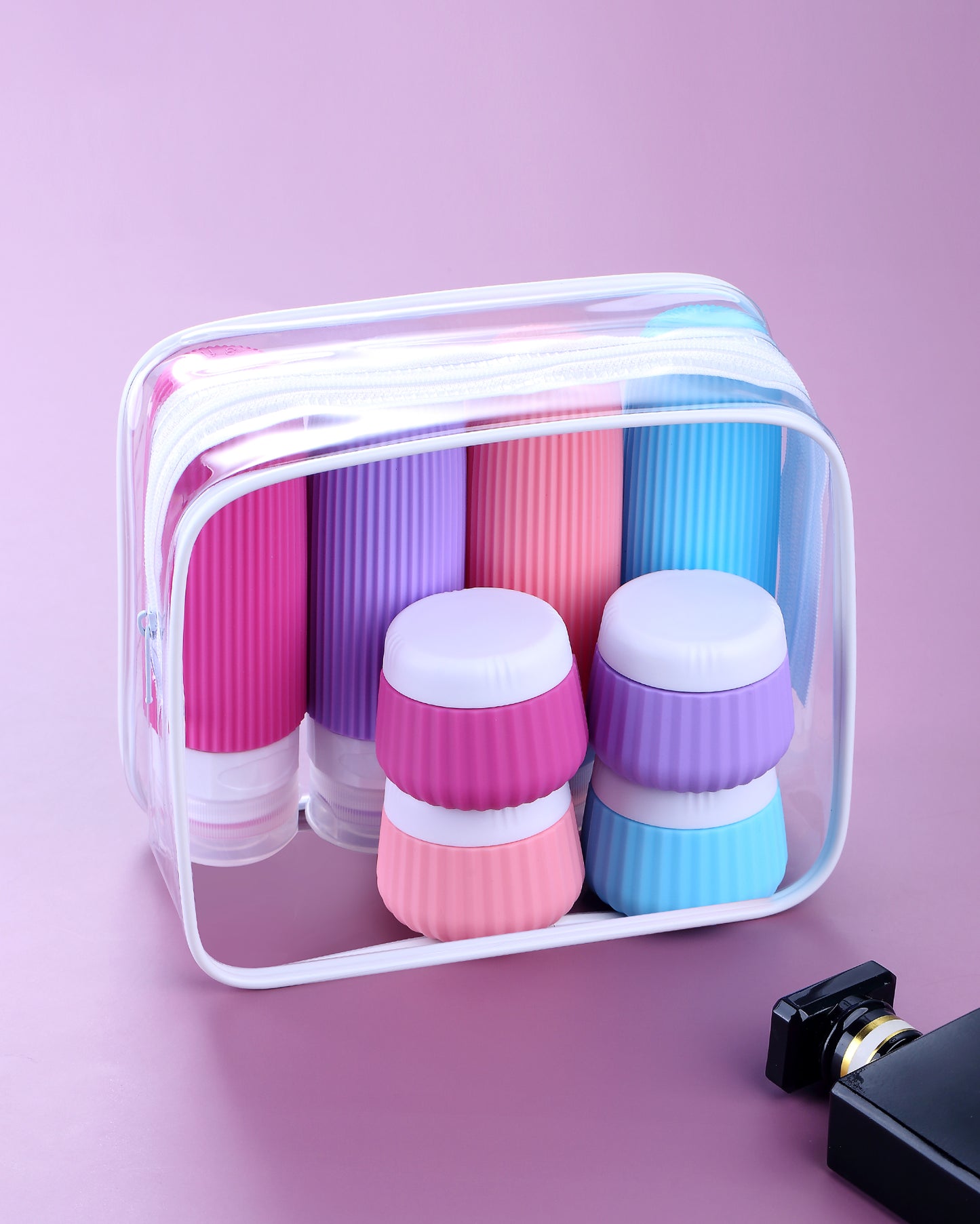 Micebay Travel Bottles - 8 Pack, TSA Approved 3 oz Travel Containers for Toiletries, Clear Bag, Leak Proof Silicone Squeezable Essentials Jars