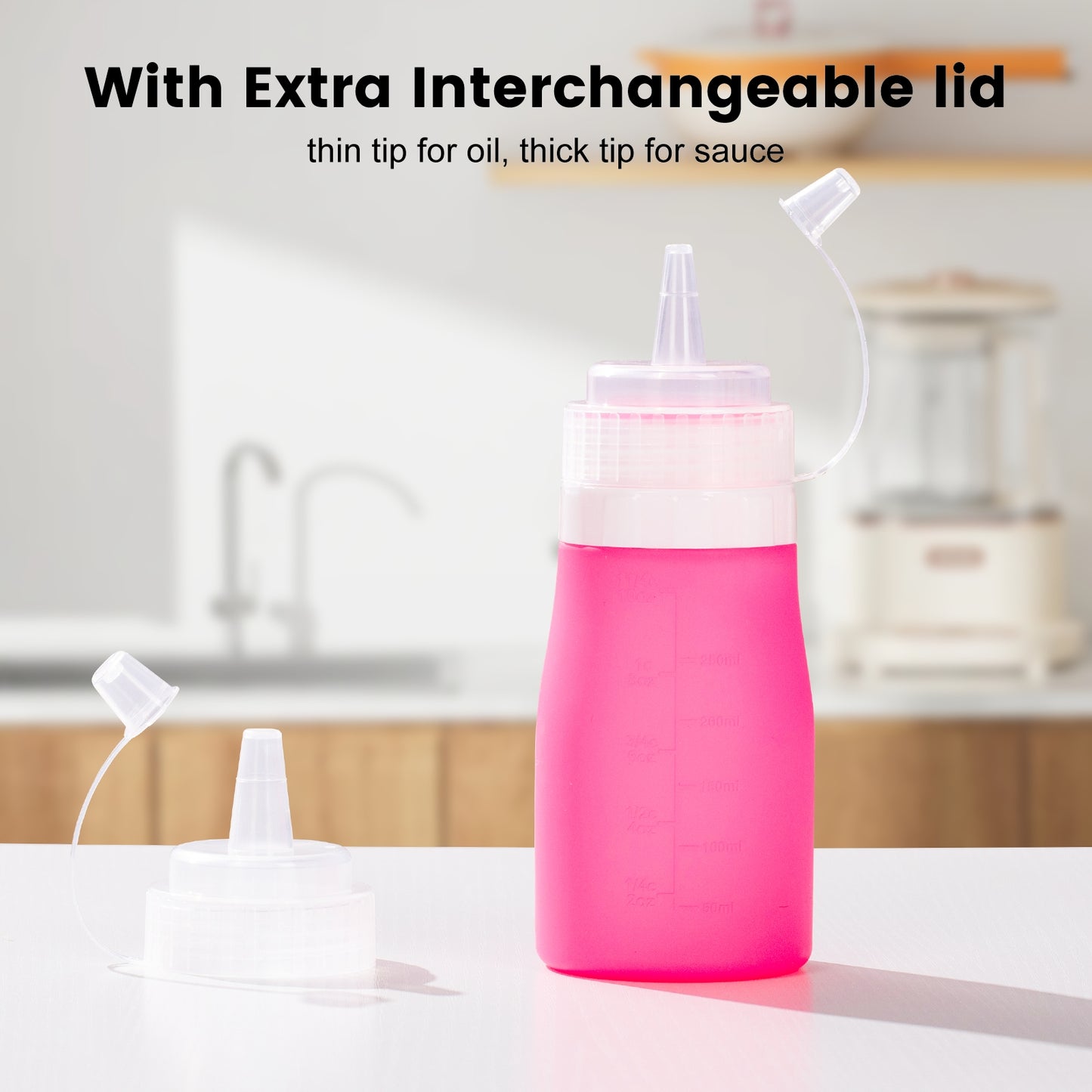 Micebay 12 oz Silicone Condiment Squeeze Bottles, Leak Proof, BPA Free, with Interchangeable Lids, Set of 4 for Oil, Honey, Dressing, Purple