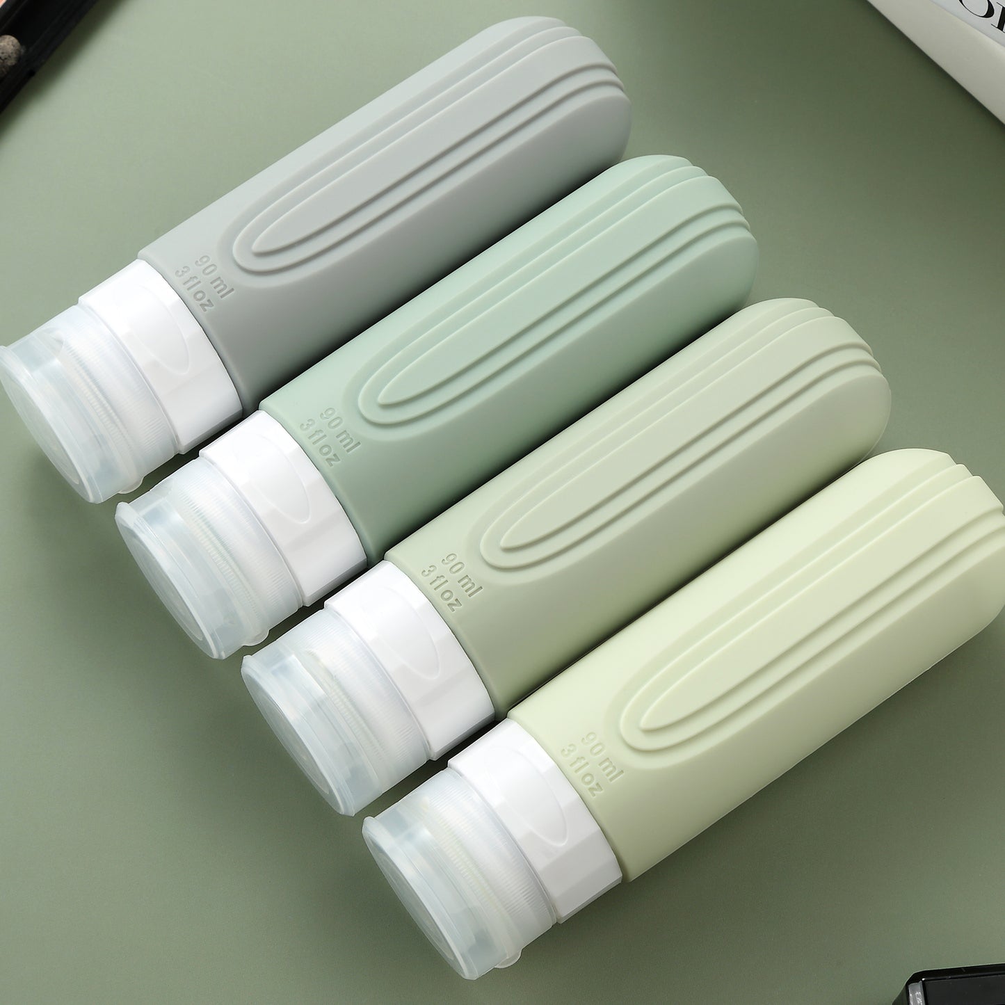 Micebay Leak-Proof 3-oz Silicone Squeezable Travel Bottles for Toiletries, Refillable Travel Size Containers, BPA Free, TSA Approved, Mint-Gray, 4 Pack