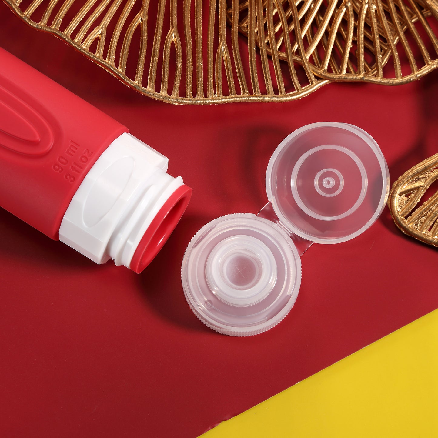Micebay Leak-Proof 3-oz Silicone Squeezable Travel Bottles for Toiletries, Refillable Travel Size Containers, BPA Free, TSA Approved, Red, 4 Pack