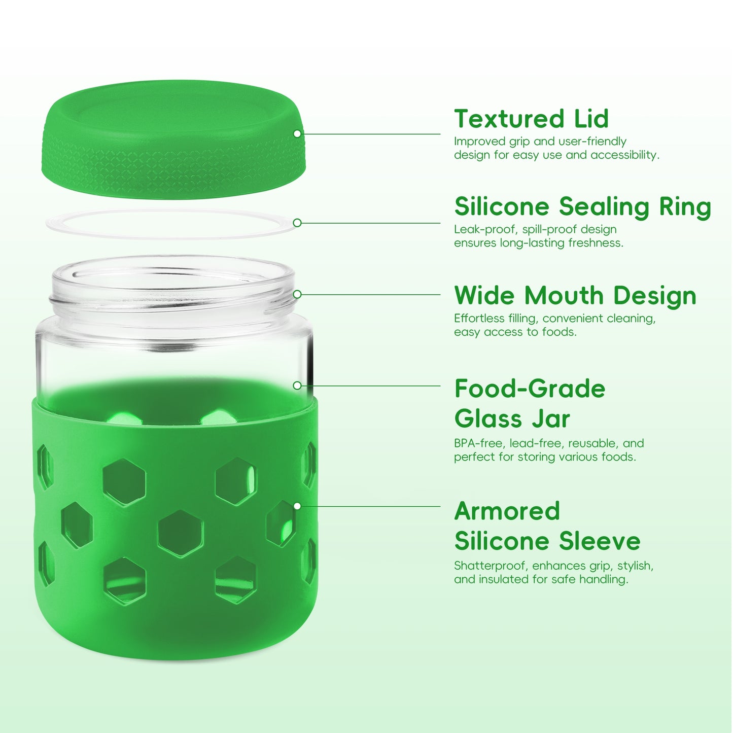 Micebay 6-Pack 16 oz Glass Mason Jars with Silicone Sleeves, Airtight BPA-Free Overnight Oats Containers with Lids, Dishwasher Safe Leak-Proof Meal Prep Jars for Chia Pudding, Yogurt, Snacks