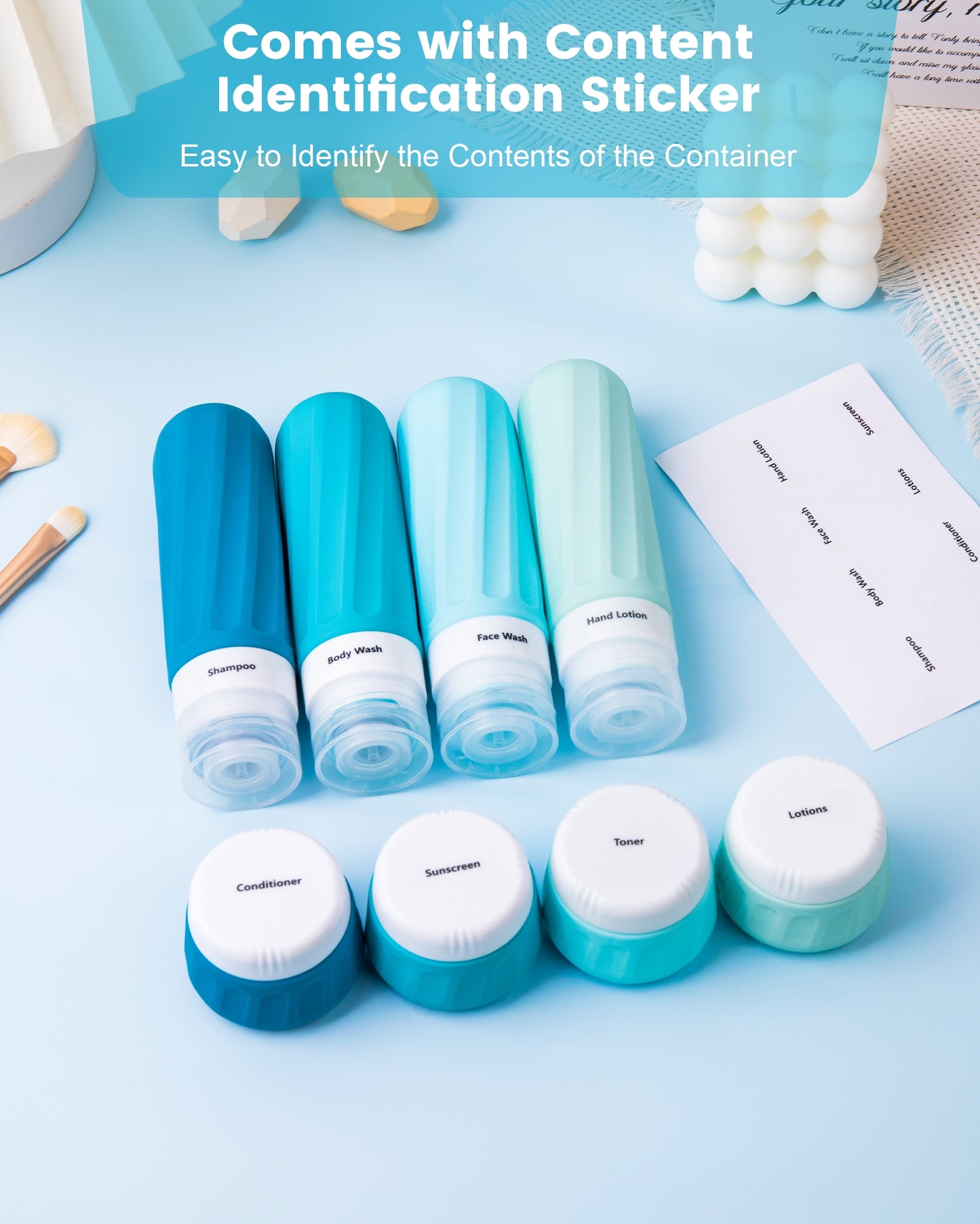 Micebay Travel Bottles for Toiletries 8 Pack, Travel Size Toiletries, Tsa Approved Travel Size Containers 3oz, with Travel Essentials Clear Bag, Leak Proof Silicone Squeezable Creams Jars