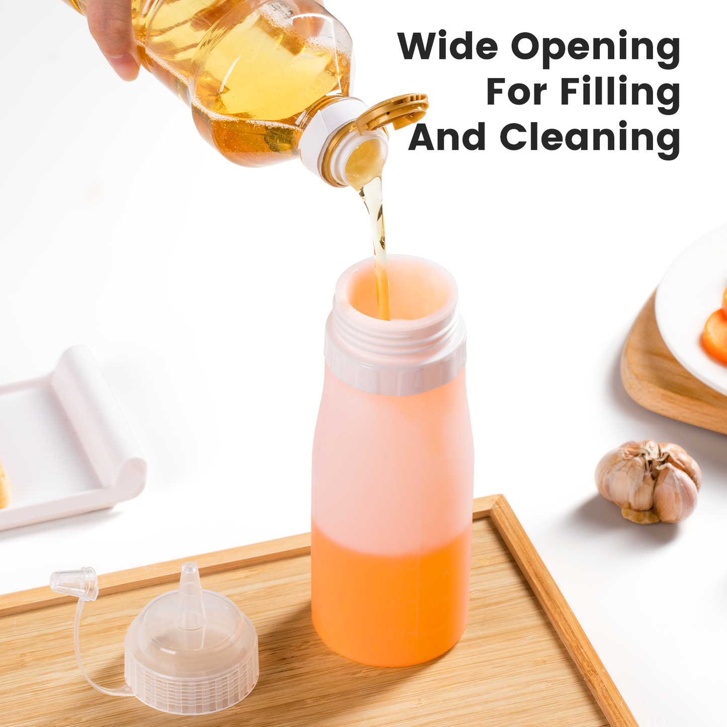 Micebay 16 oz Silicone Condiment Squeeze Bottles, Leak Proof, BPA Free, with Interchangeable Lids, Set of 4 for Oil, Honey, Dressing, Pink