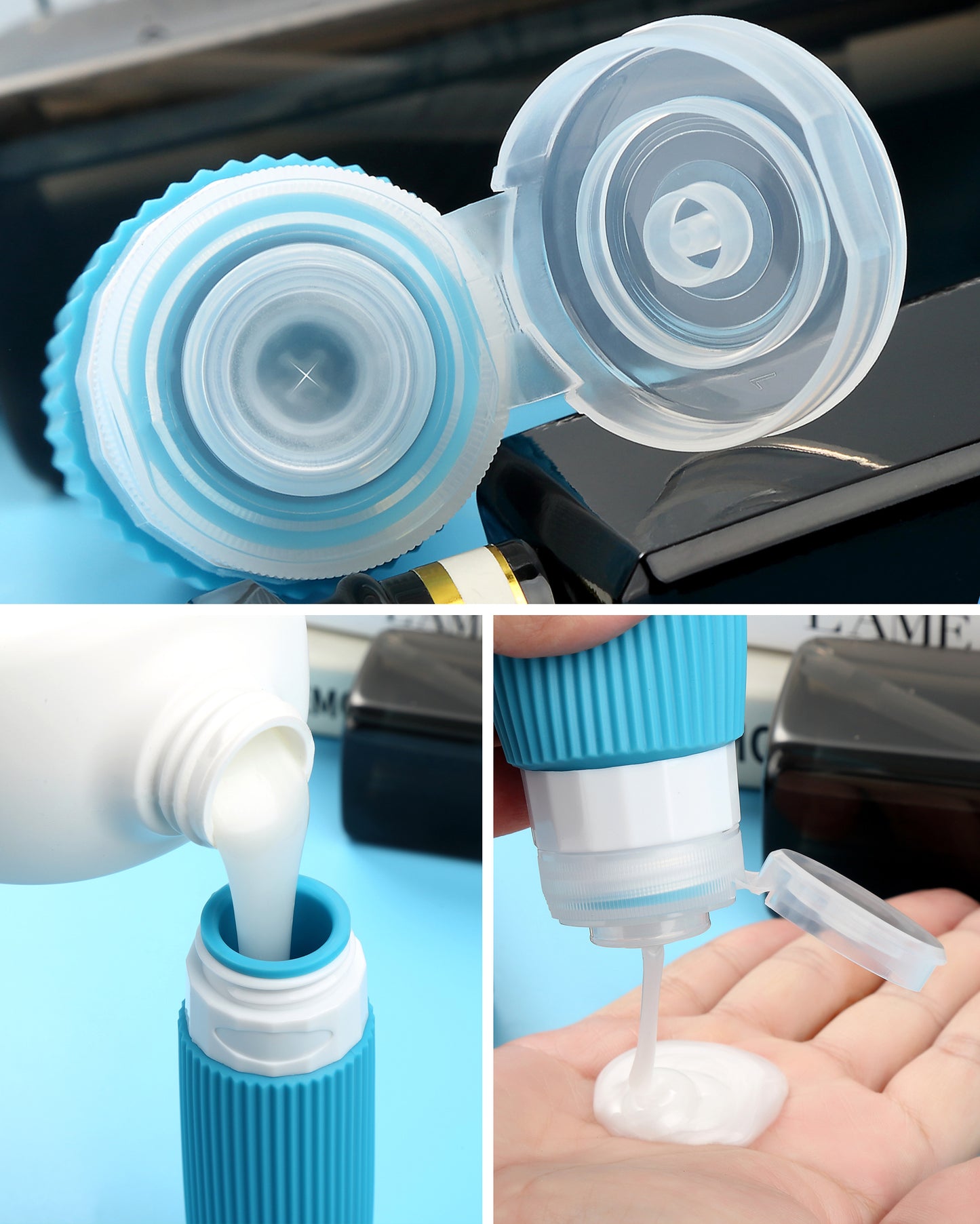 Micebay Travel Bottles 8 Pack, TSA Approved 3 oz Toiletries Containers, Leak Proof Silicone Squeezable Essentials Jars with Clear Bag