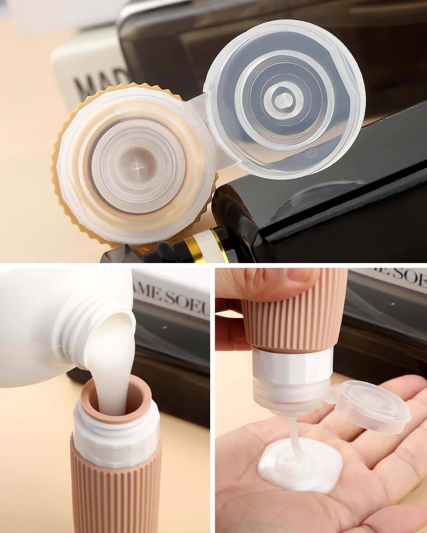 Micebay Travel Bottles 8 Pack, TSA Approved 3 oz Toiletries Containers, Leak Proof Silicone Squeezable Essentials Jars with Clear Bag