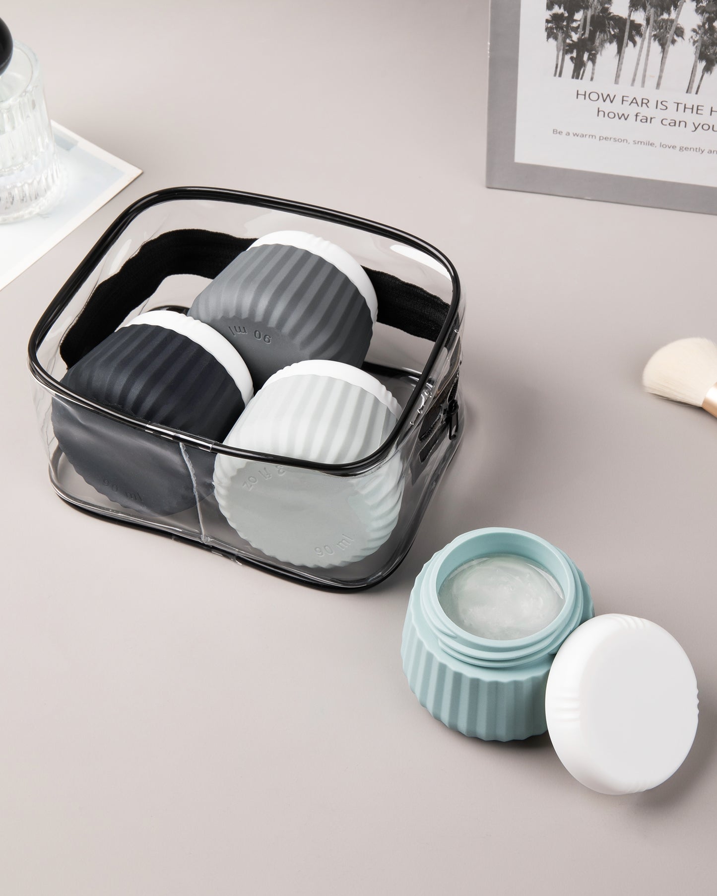 Micebay Travel Containers for Toiletries 4 Pack, TSA Approved Travel Size Toiletries, Portable Size Containers, With Clear Bag Leak Proof Silicone Jars, Essentials Creams Jars Carrying Small Items