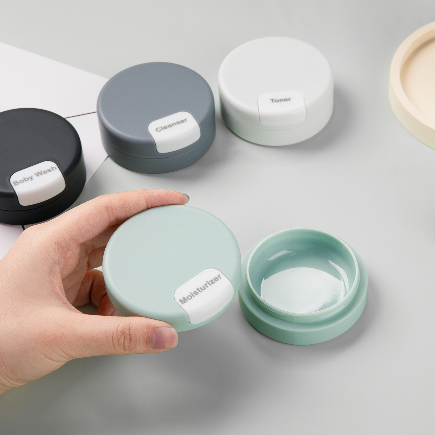 Micebay Travel Containers for Toiletries, Silicone Cream Jars TSA Approved Travel Size Containers with Clear Bag, Leak-proof Travel Accessories with Lid for Cosmetic Face Body Hand Cream (4 Pack)