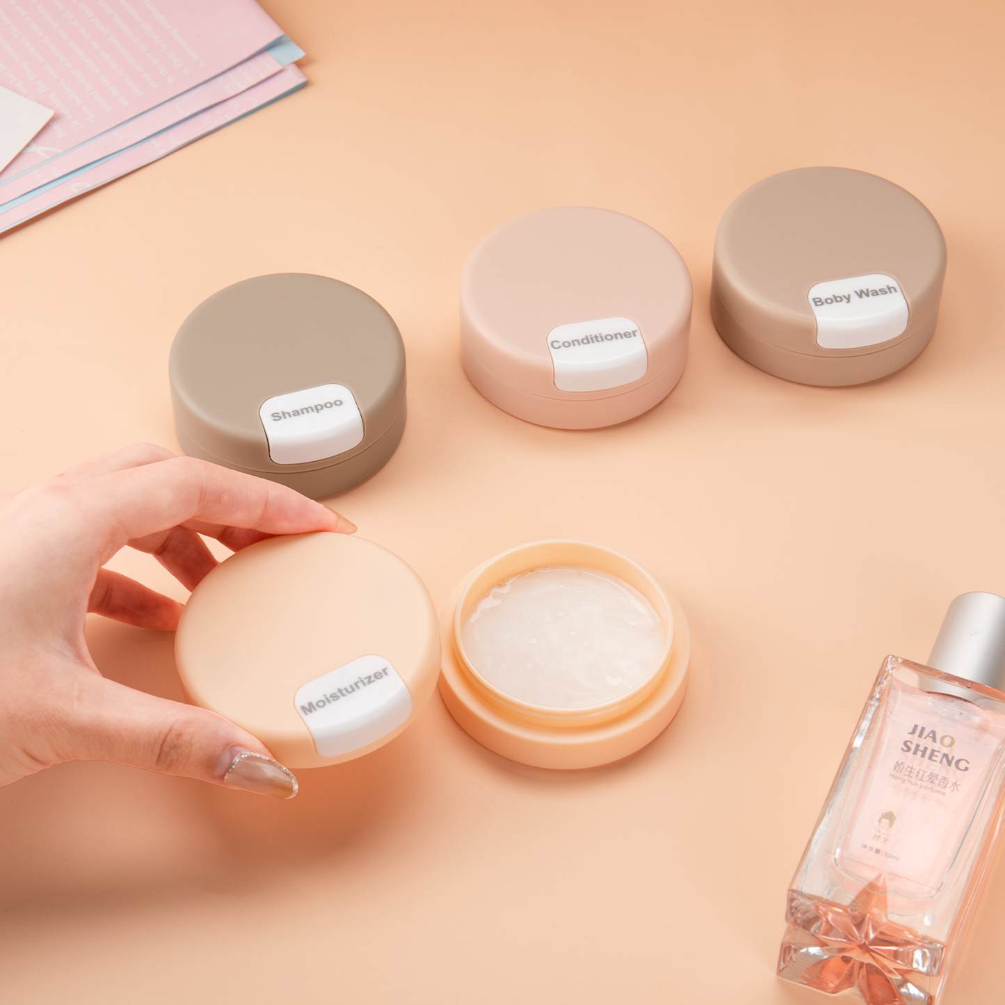 Micebay Travel Containers for Toiletries, Silicone Cream Jars TSA Approved Travel Size Containers with Clear Bag, Leak-proof Travel Accessories with Lid for Cosmetic Face Body Hand Cream (4 Pack)