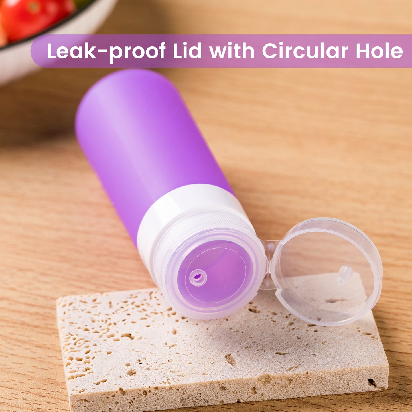 Micebay 3 oz Silicone Condiment Squeeze Bottles, Leakproof Mini Sauce Containers with Reusable Bag, 4-Pack for Meal Prep and Bento Boxes, Purple