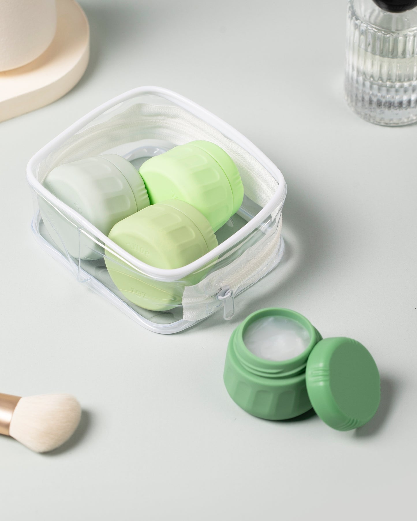 Micebay Travel Containers for Toiletries, Tsa Approved Travel Size Toiletries 4 Pack, with Clear Bag, Leak Proof Silicone Jars
