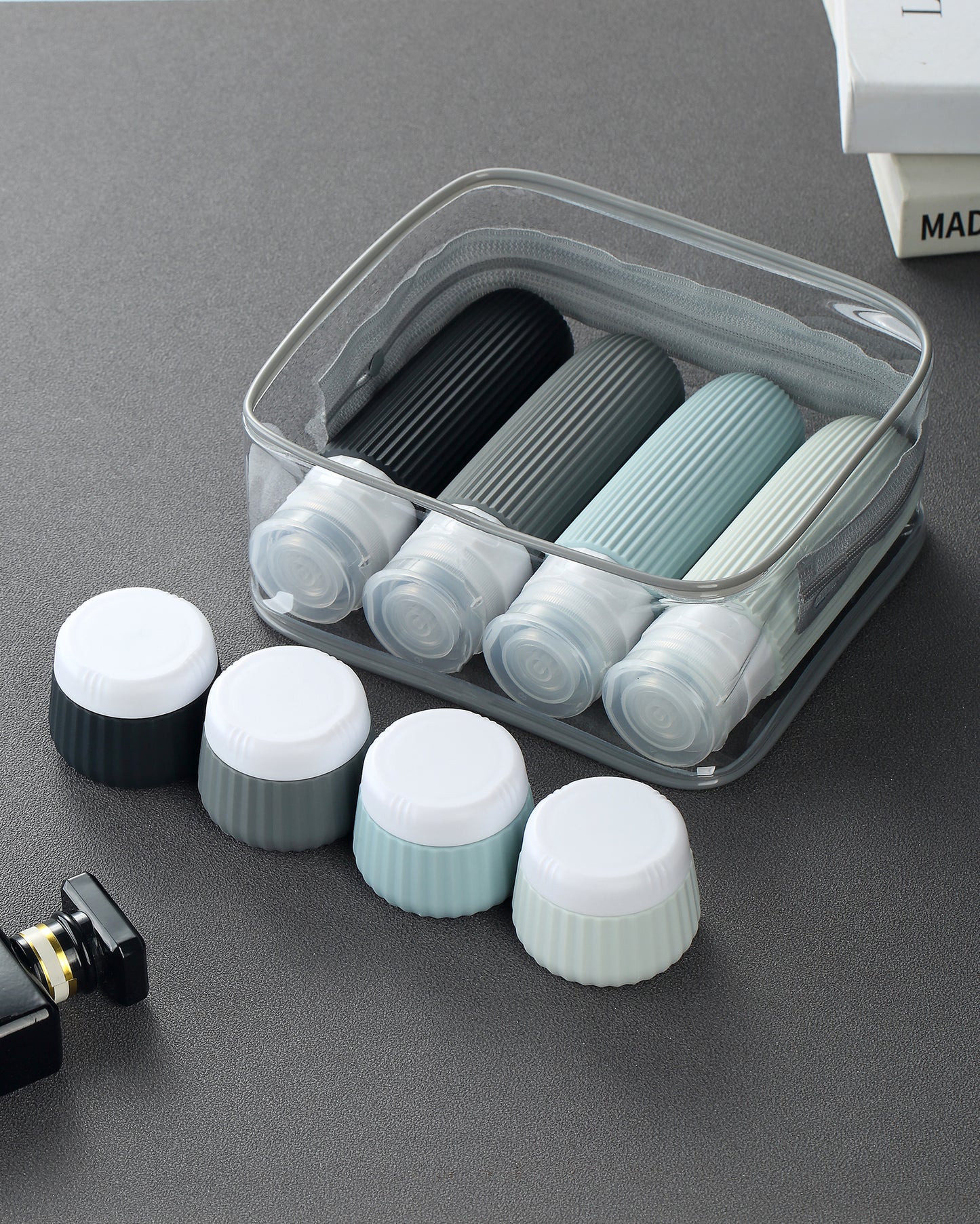 Micebay Travel Bottles 8 Pack, TSA Approved 3 oz Toiletries Containers, Leak Proof Silicone Squeezable Essentials Jars with Clear Bag