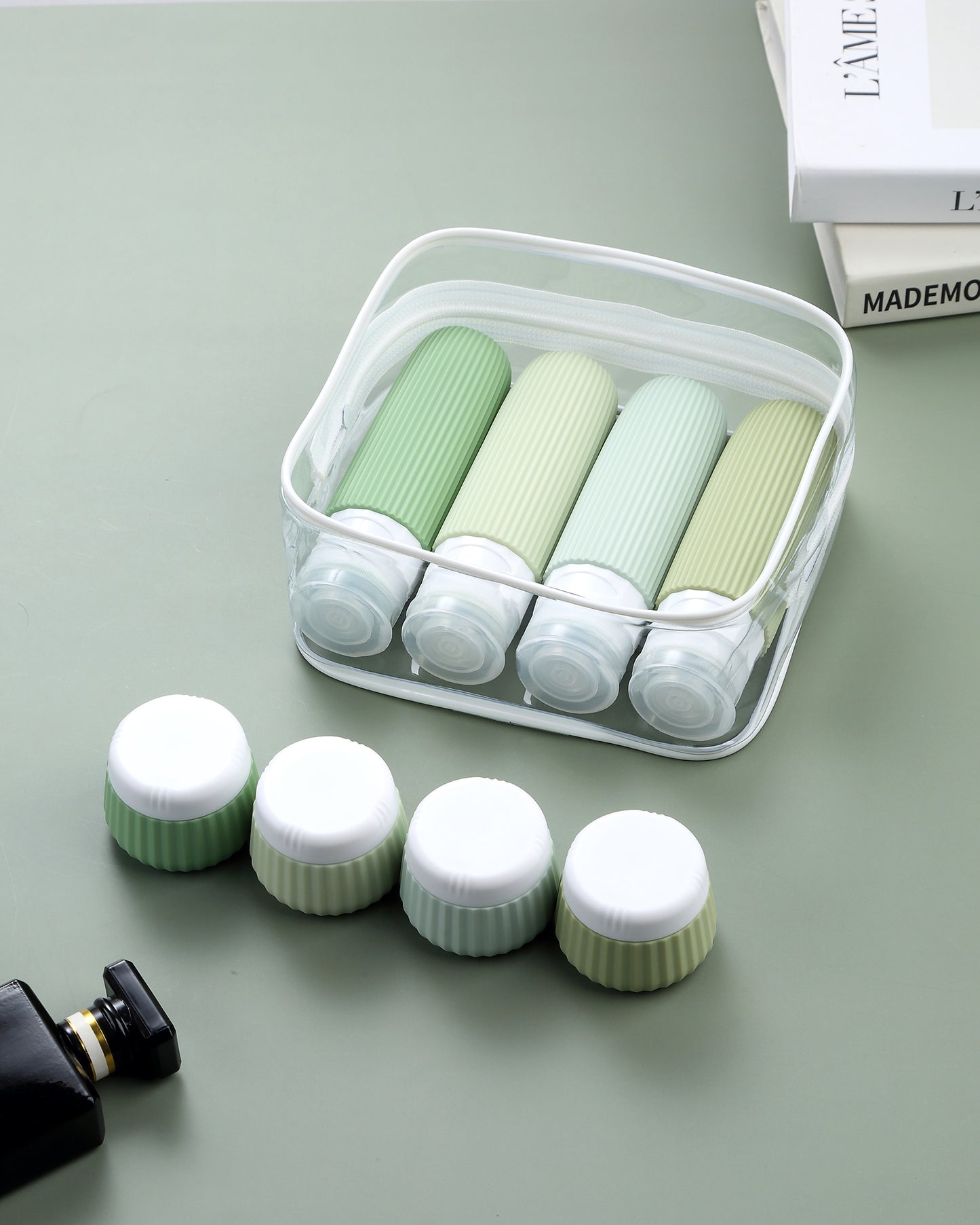 Micebay Travel Bottles for Toiletries 8 Pack, Tsa Approved Travel Size Toiletries 3 oz, Travel Containers for Toiletries, with Clear Bag, Leak Proof Silicone Squeezable Travel Essentials Creams Jars