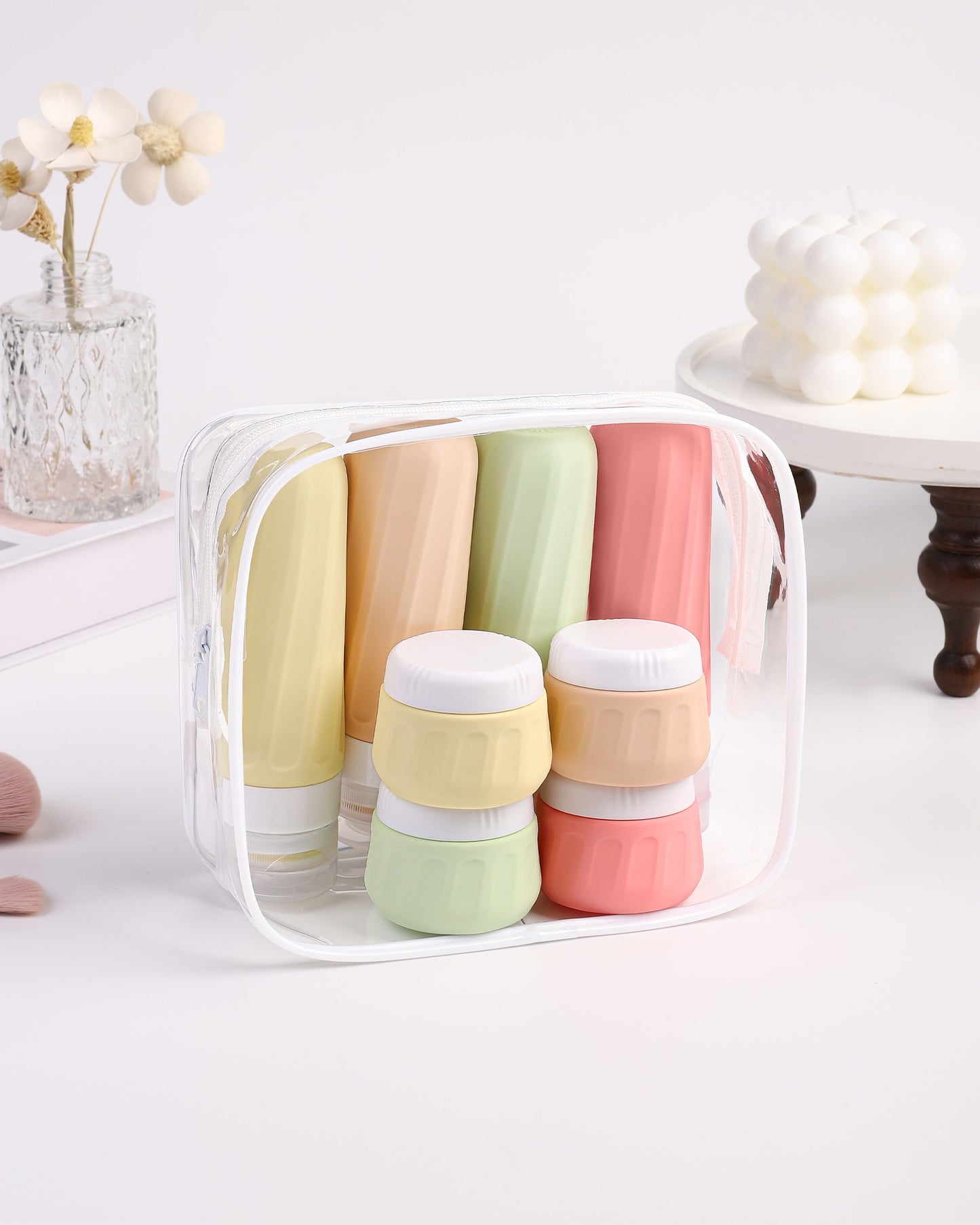 Micebay Travel Bottles for Toiletries 8 Pack, Travel Size Toiletries, Tsa Approved Travel Size Containers 3oz, with Travel Essentials Clear Bag, Leak Proof Silicone Squeezable Creams Jars