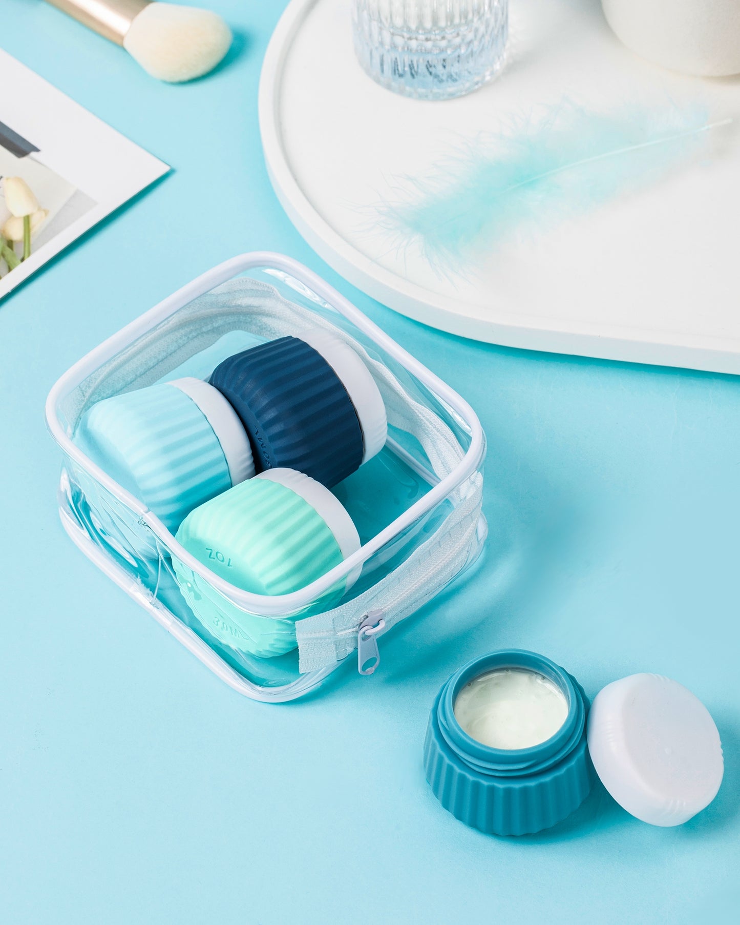 Micebay Travel Containers for Toiletries 4 Pack, TSA Approved Travel Size Toiletries, Portable Size Containers, With Clear Bag Leak Proof Silicone Jars, Essentials Creams Jars Carrying Small Items