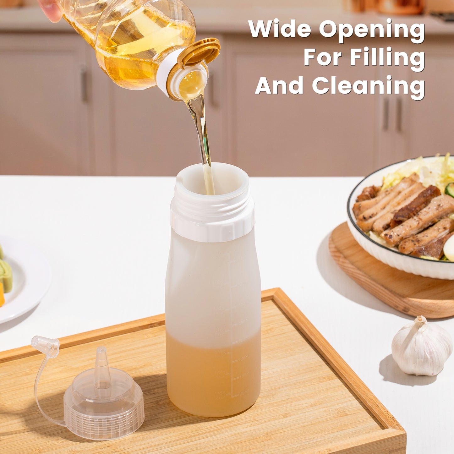 Micebay 16 oz Silicone Condiment Squeeze Bottles, Leak Proof, BPA Free, with Interchangeable Lids, Set of 4 for Oil, Honey, Dressing,Grey