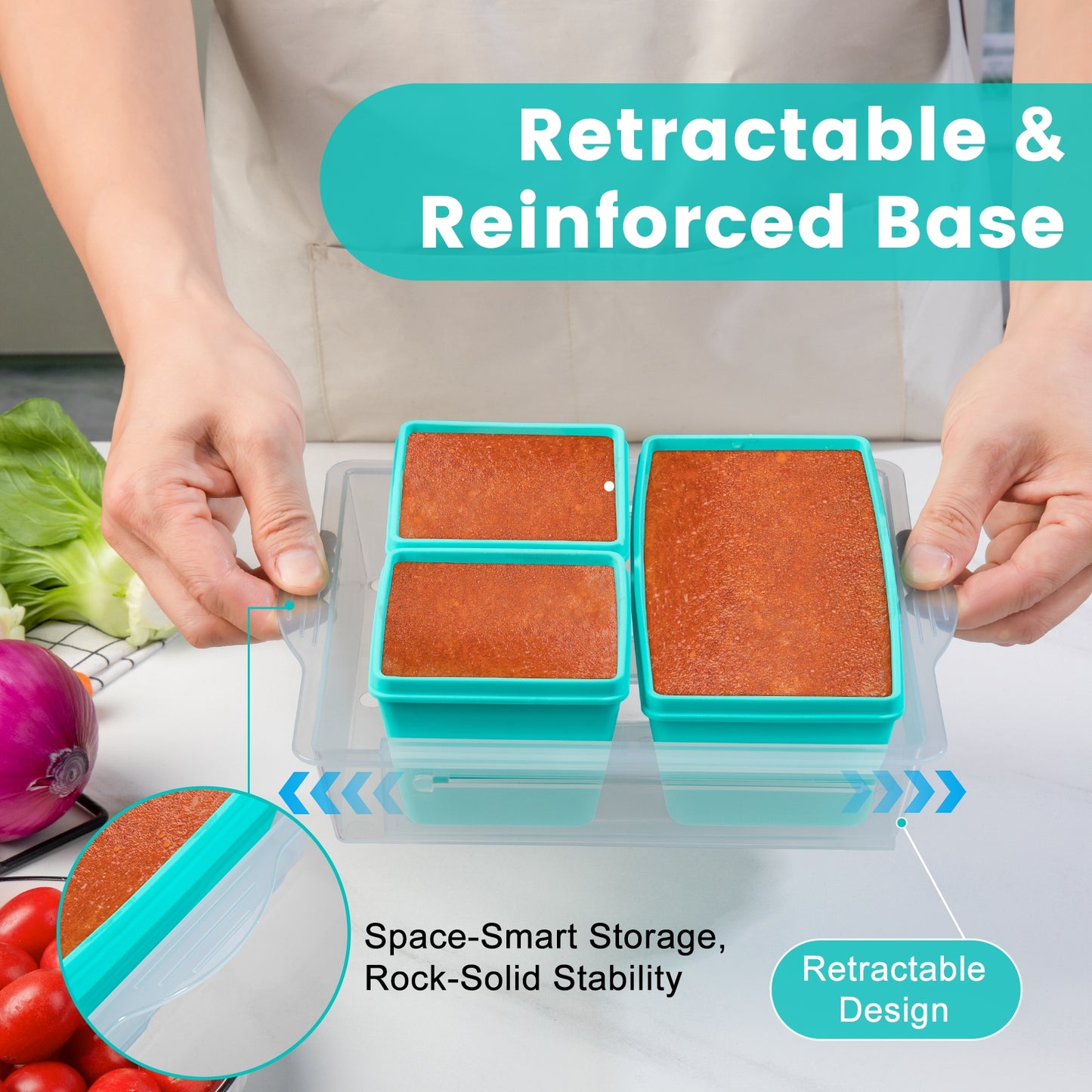 Micebay BPA-Free Silicone Freezer Molds with Retractable Base, Stackable Modular Organized, 1-Cup and 2-Cup Portion Control Soup Cubes Freezer Tray with Lids for Meal Prep, Broth, Stews, Leftovers