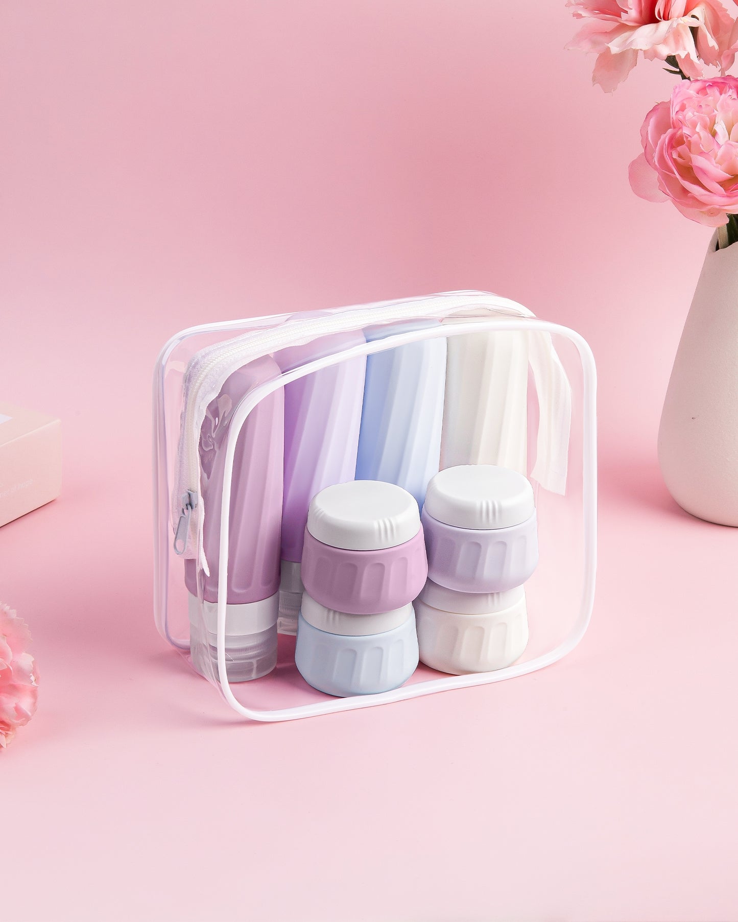 Micebay Travel Bottles for Toiletries 8 Pack, Travel Size Toiletries, Tsa Approved Travel Size Containers 3oz, with Travel Essentials Clear Bag, Leak Proof Silicone Squeezable Creams Jars