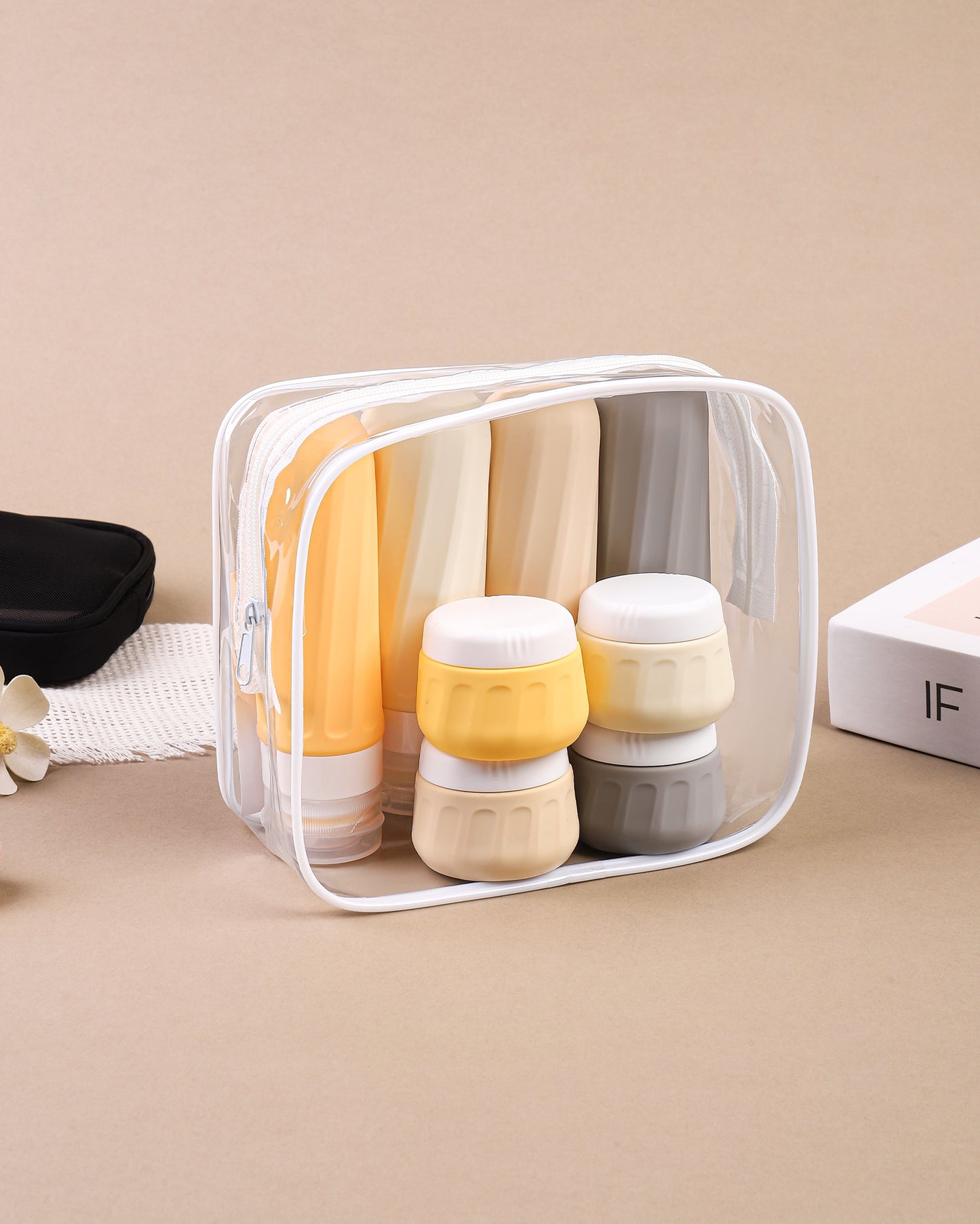 Micebay Travel Bottles for Toiletries 8 Pack, Travel Size Toiletries, Tsa Approved Travel Size Containers 3oz, with Travel Essentials Clear Bag, Leak Proof Silicone Squeezable Creams Jars