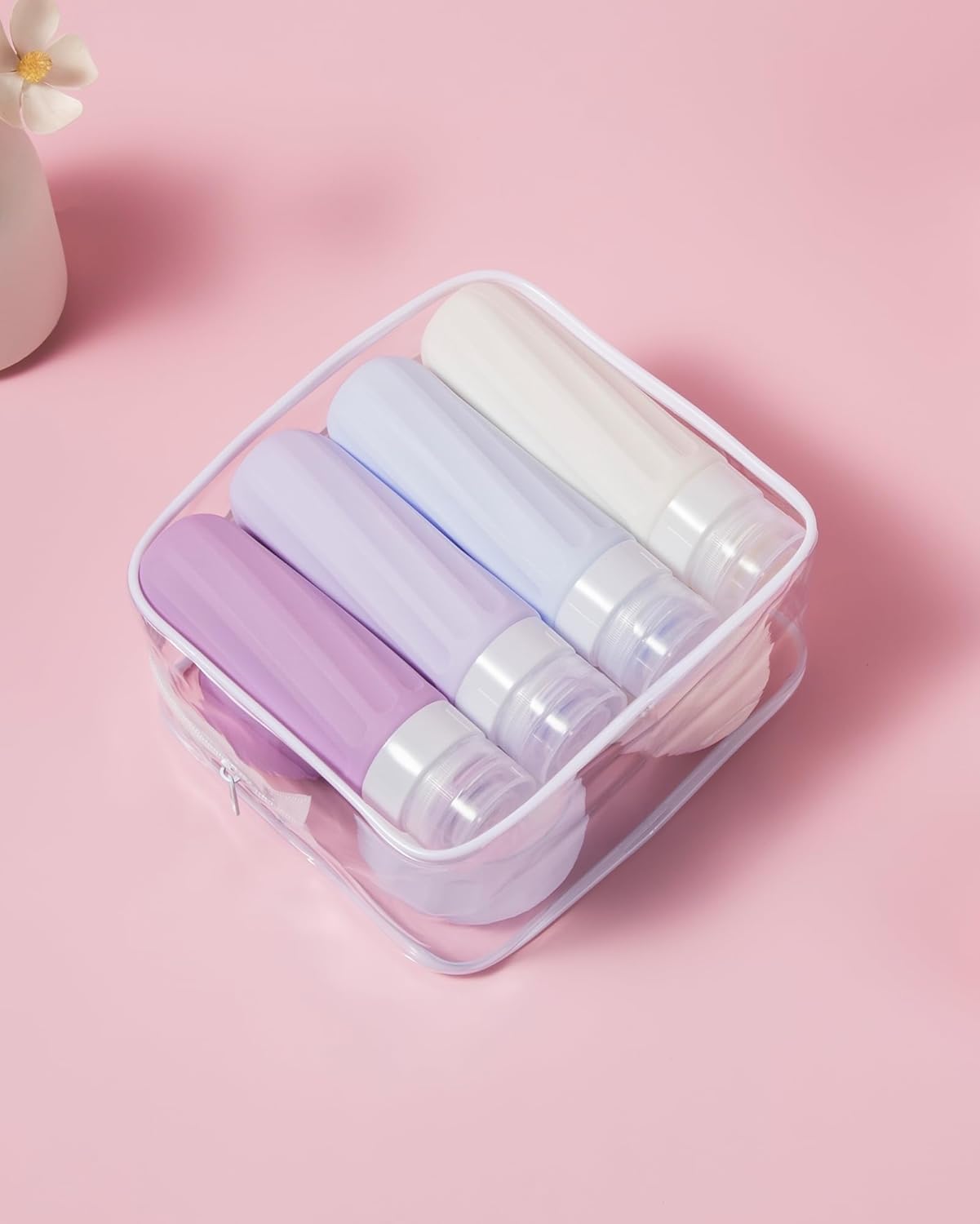 Micebay Travel Bottles for Toiletries 8 Pack, Travel Size Toiletries, Tsa Approved Travel Size Containers 3oz, with Travel Essentials Clear Bag, Leak Proof Silicone Squeezable Creams Jars