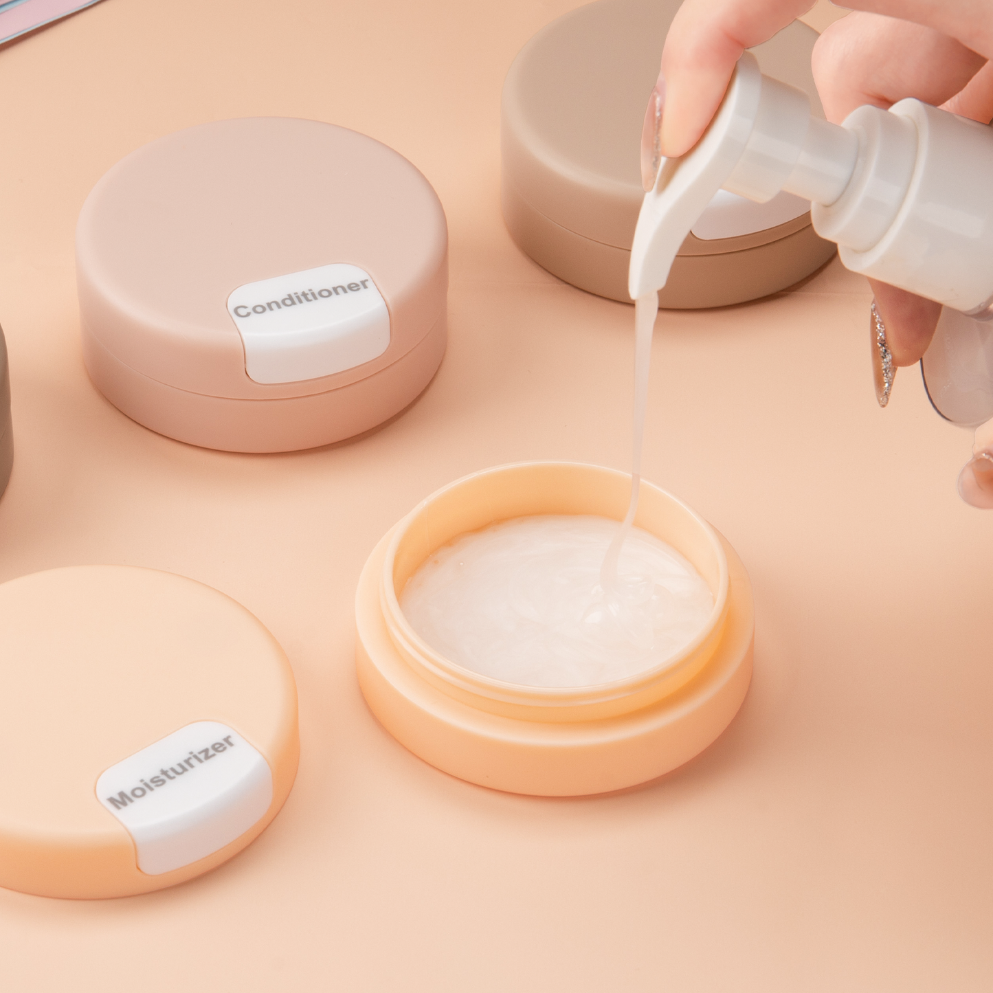Micebay Travel Containers for Toiletries, Silicone Cream Jars TSA Approved Travel Size Containers with Clear Bag, Leak-proof Travel Accessories with Lid for Cosmetic Face Body Hand Cream (4 Pack)