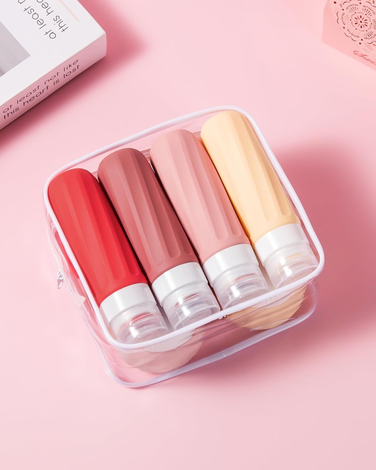 Micebay Travel Bottles for Toiletries 8 Pack, Travel Size Toiletries, Tsa Approved Travel Size Containers 3oz, with Travel Essentials Clear Bag, Leak Proof Silicone Squeezable Creams Jars