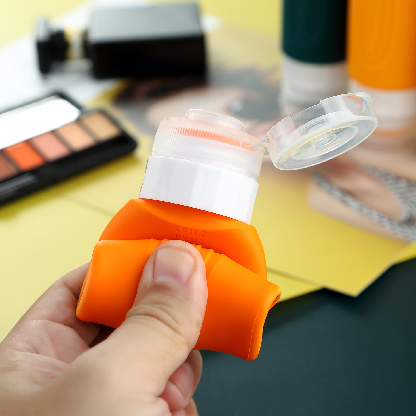 Micebay Leak-Proof 3-oz Silicone Squeezable Travel Bottles for Toiletries, Refillable Travel Size Containers, BPA Free, TSA Approved, Orange, 4 Pack
